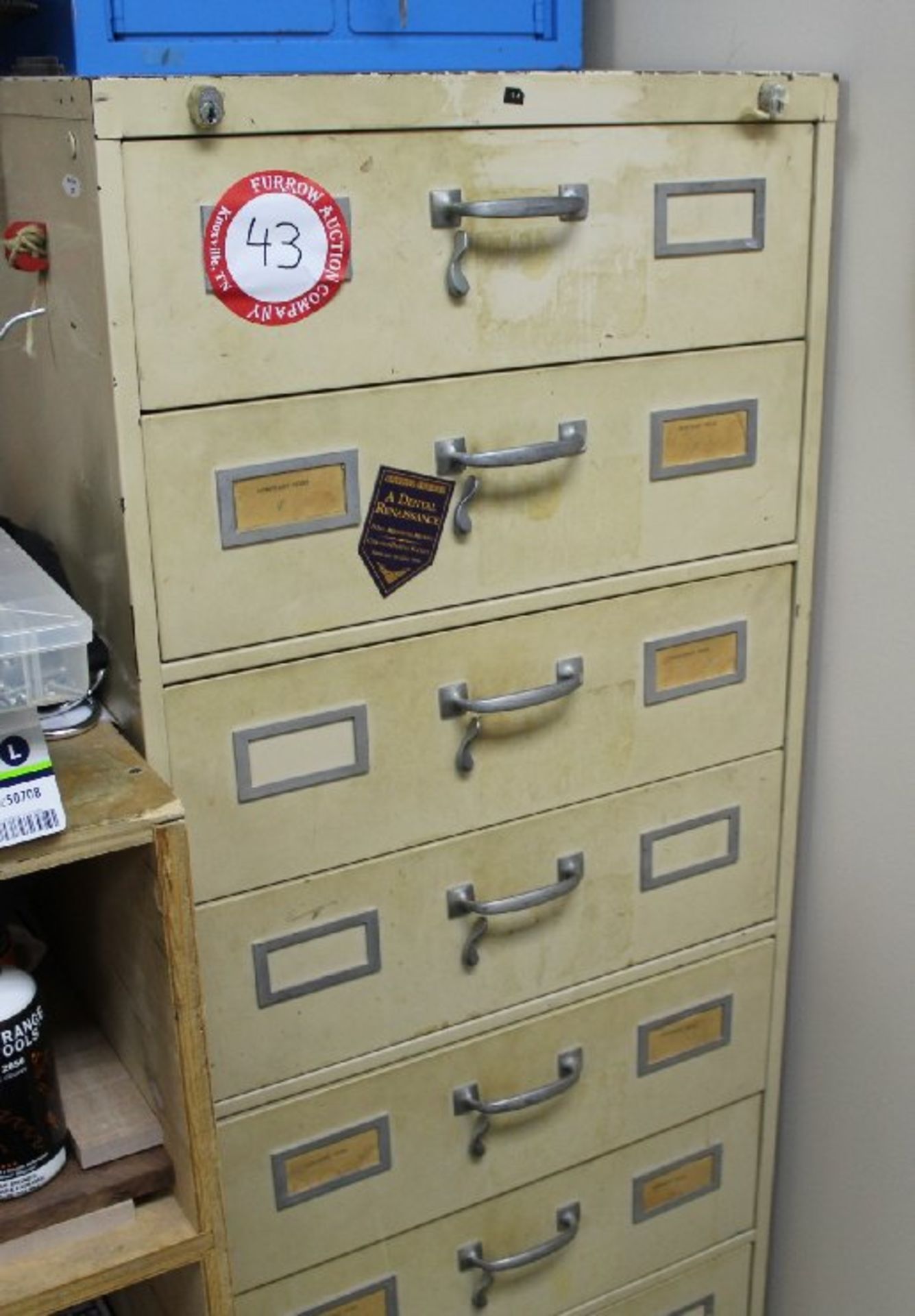 8 Drawer Metal Cabinet plus Contents, Miscellaneous Woodworking Items, Tools, Goggle, Masks,