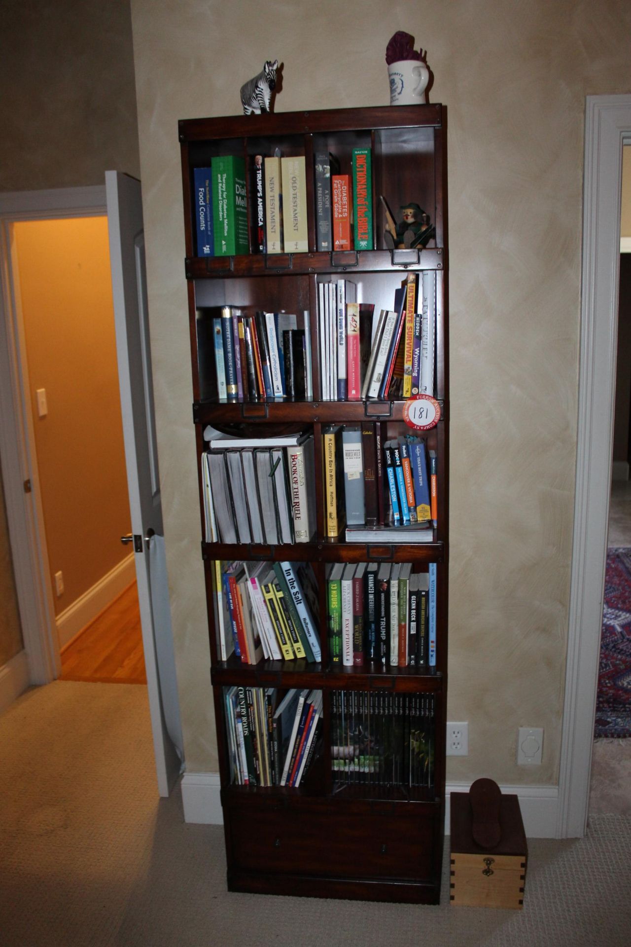 5 Shelf Bookcase with one Drawer, Dark Cherry/Mahogany Finish, includes Contents, Hunting Books,