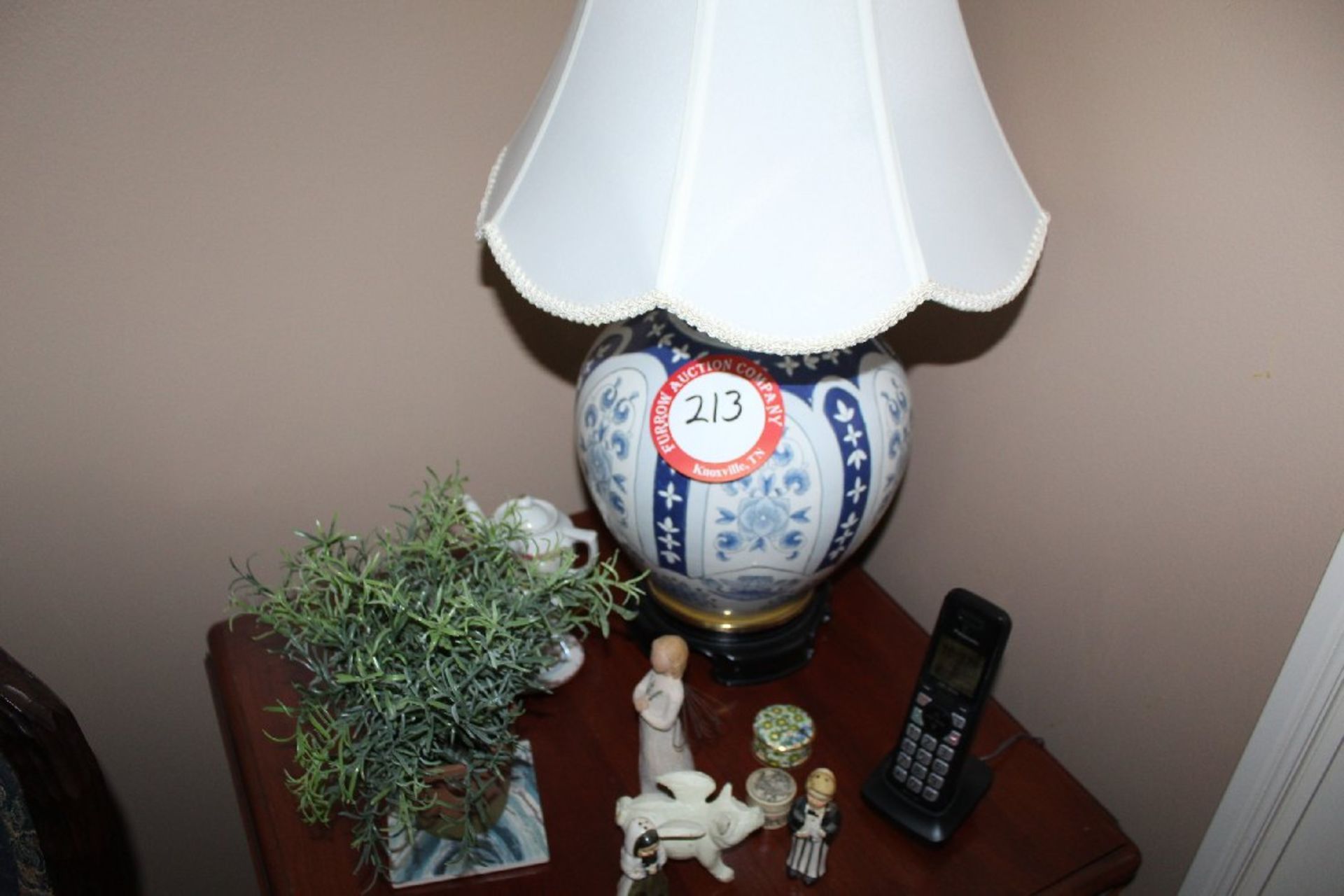 Decorative Hand Painted Table Lamp with White Shade plus Small Hand Painted China Tea Set