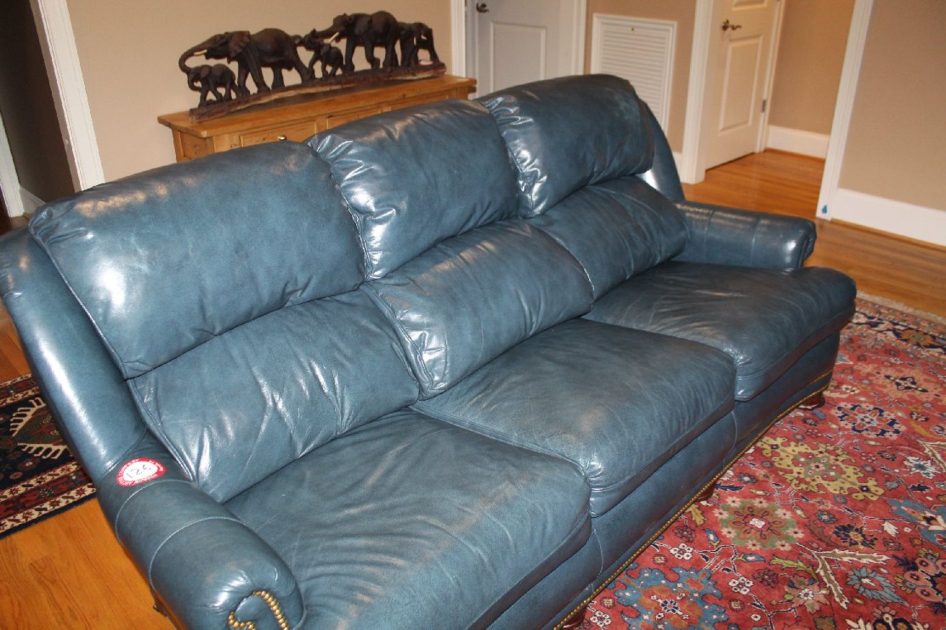 Hancock & Moore Hunter Green Leather Sofa, 3 Cushions, 85" l x 40" d