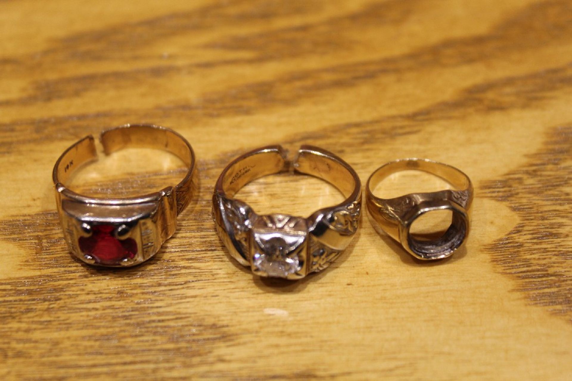 (3) Rings, (1) 14kt Gold With Ruby Cut off, (1) 10kt Gold and Diamond Cut Off