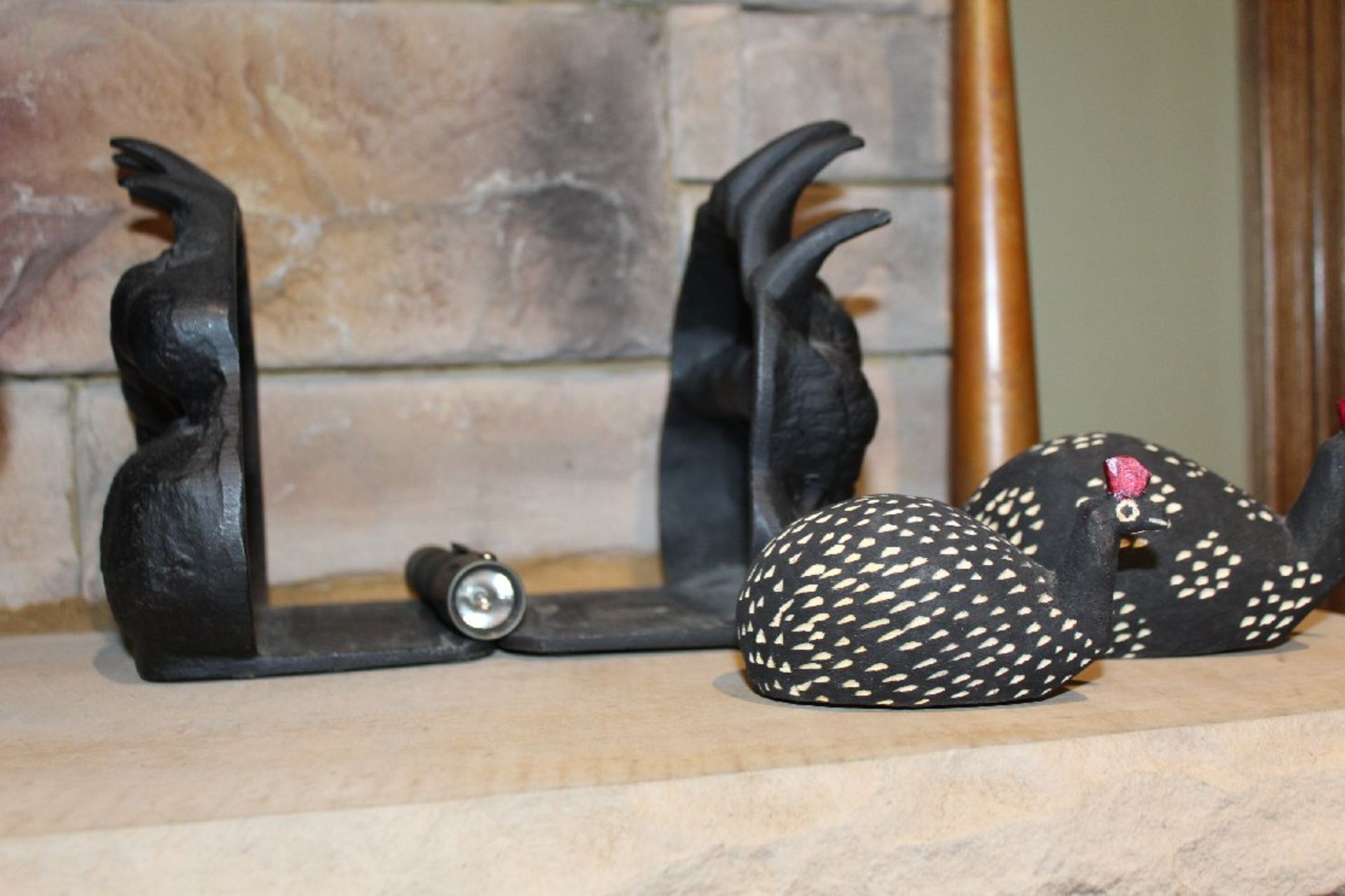 Contents of Fireplace Mantel, Pair of Small Carved Wooden Hippos, Carved Wooden Elephant, Large - Image 5 of 6