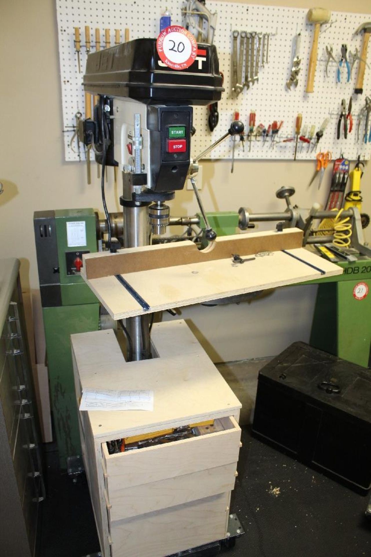 Jet Model JDP-17MF Vertical Drill Press with Custom Cabinet with Casters