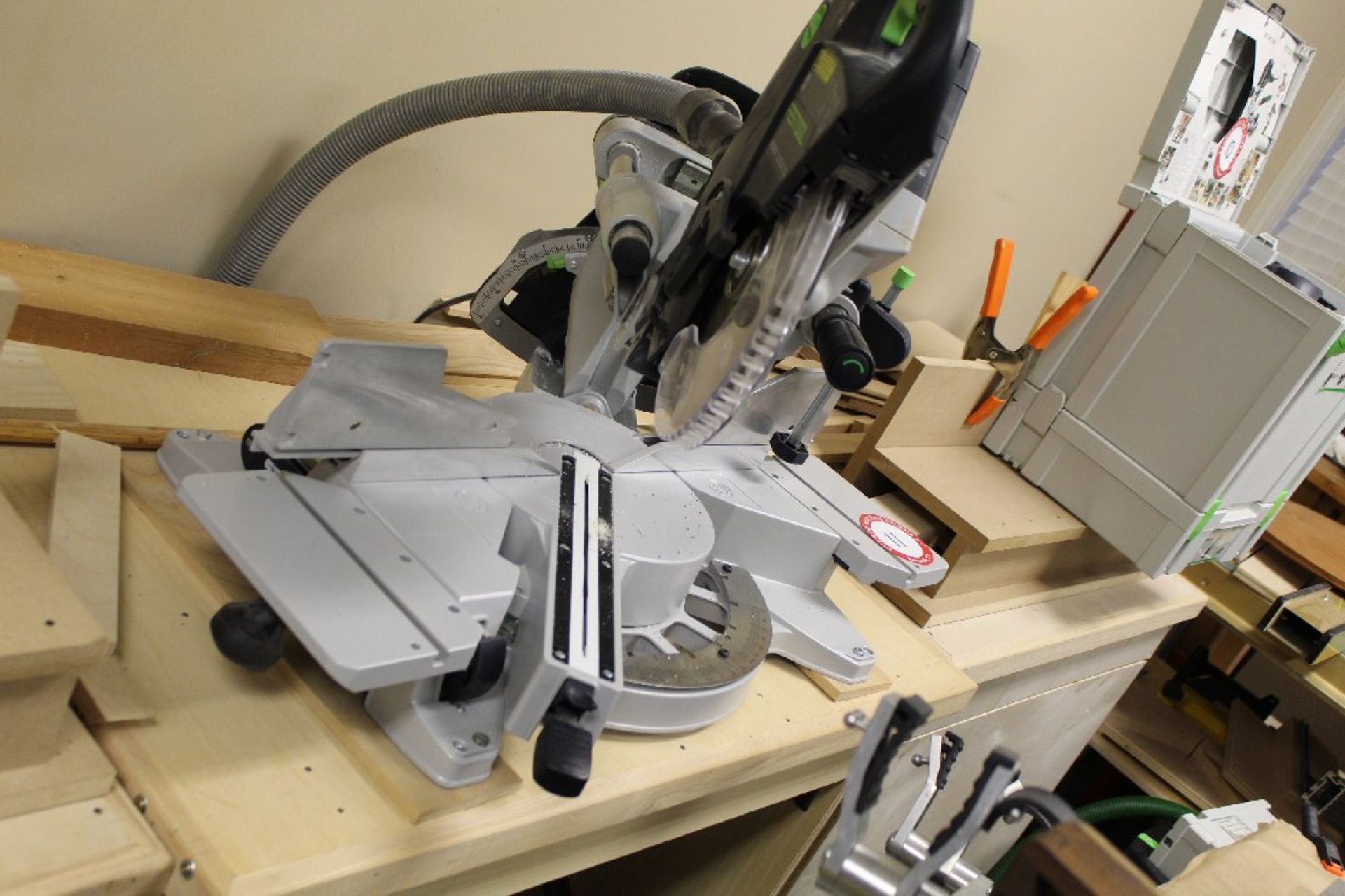 Festool Model KS 120 EB Compound Miter Slide Saw, with Fein Model 9.55.13 Dust Collector & Custom