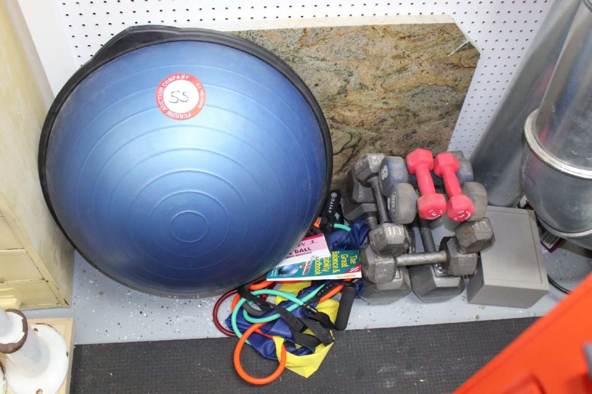 Miscellaneous Exercise Equipment, Danskin Core Ball, Iron Dumbbells' (2 -35's, 2 15's, 2 10's, 2 8'