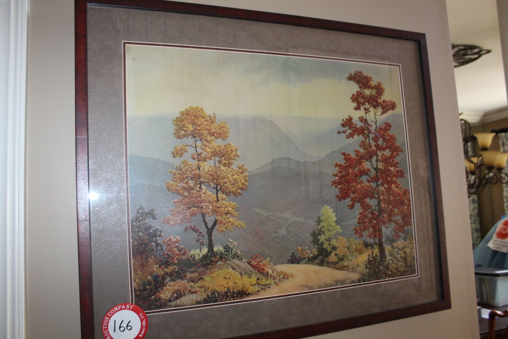 Framed Under Glass Print, Signed, Unknown Artist, Smoky Mountain Scene with Trees in Foreground