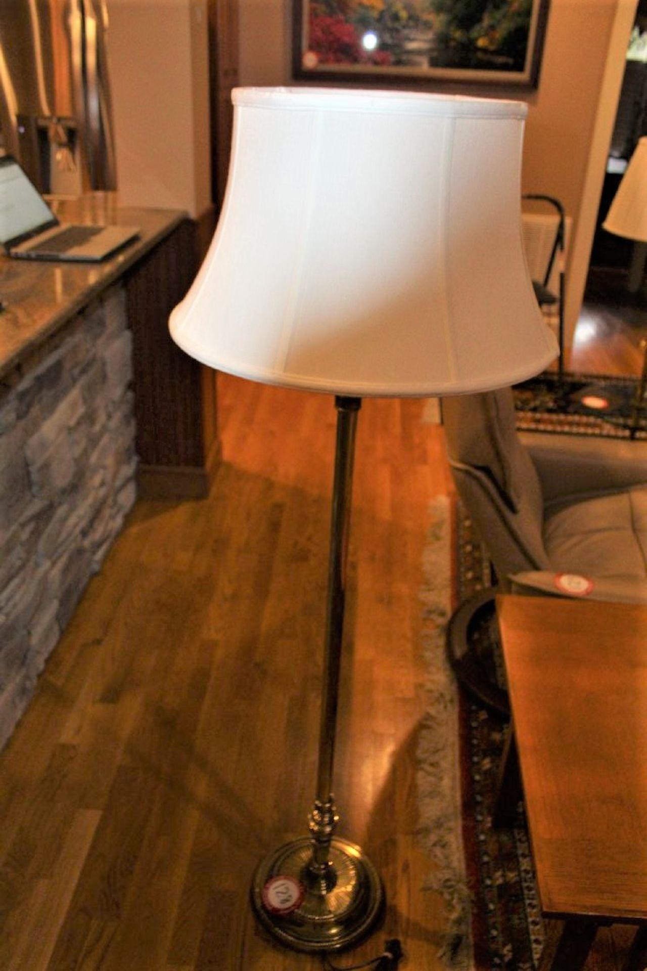 Brass Floor Lamp with White Shade