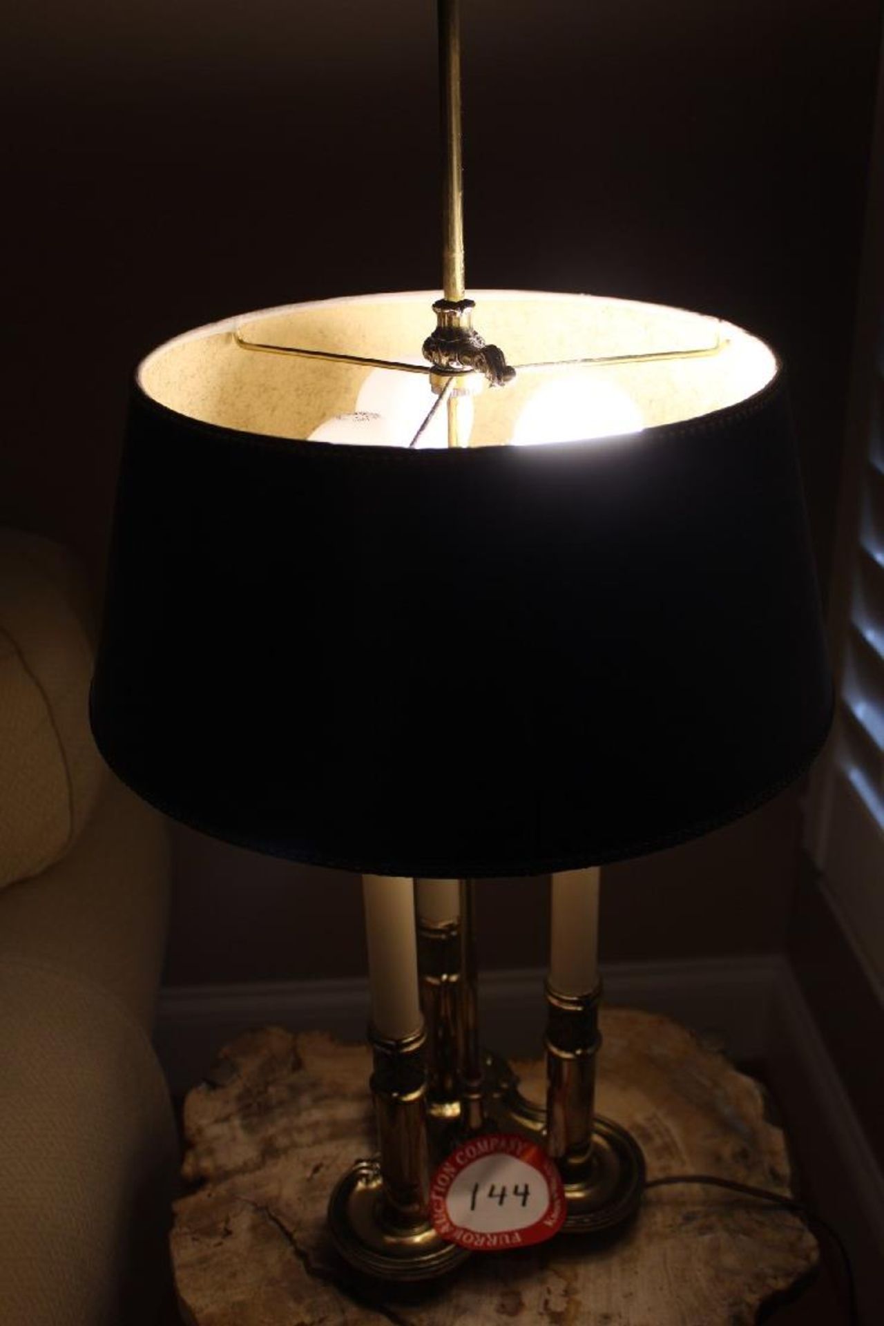 Three Light Brass Table Lamp with Shade