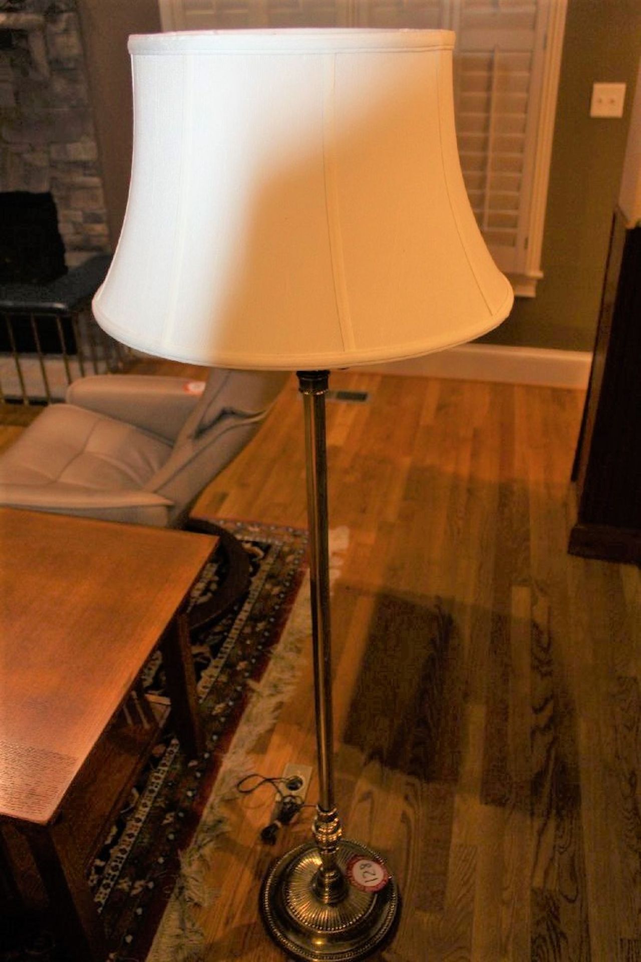 Brass Floor Lamp with White Shade - Image 2 of 3