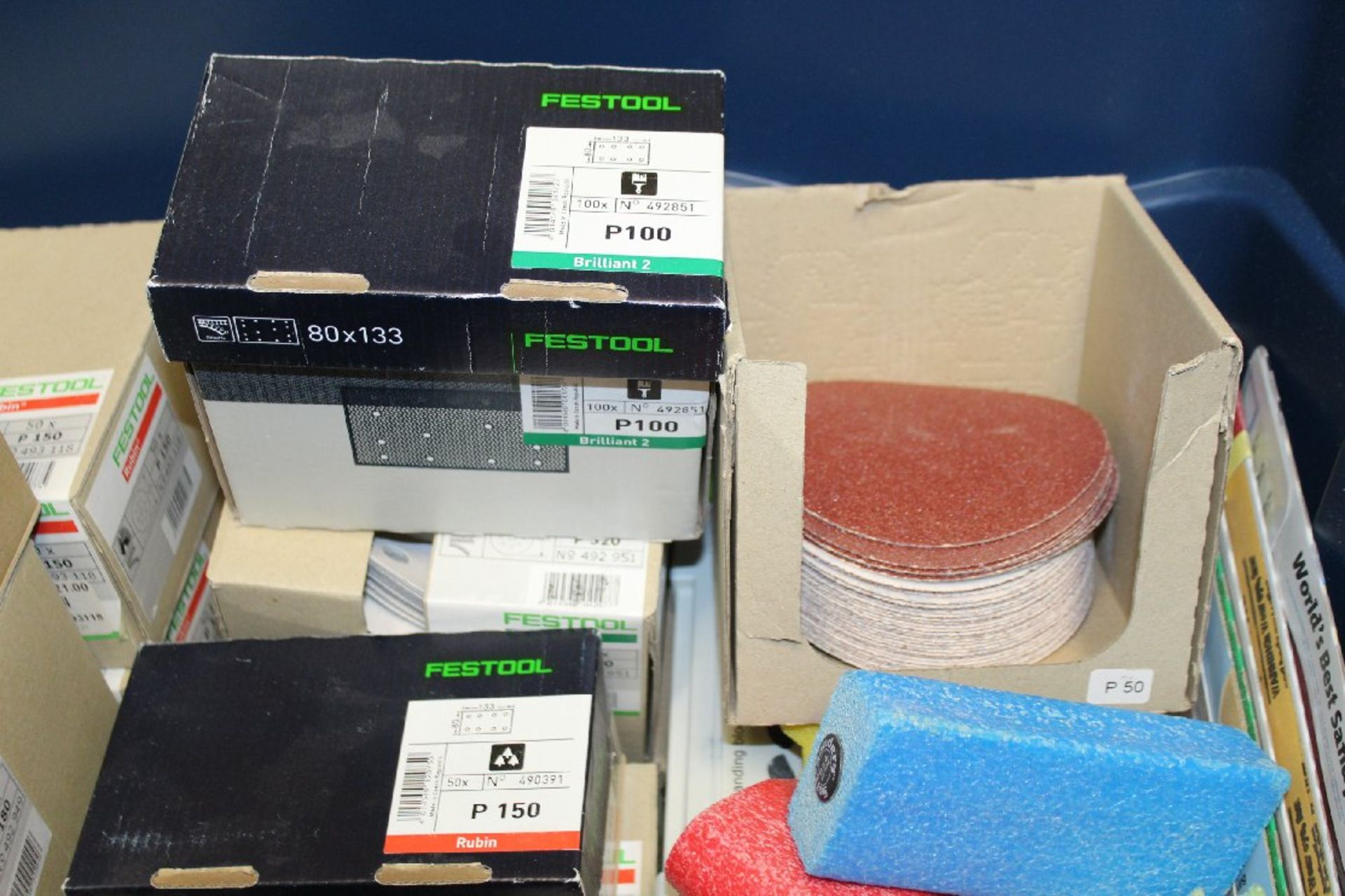 Contents of Bin, St of Festool Hand Sanding Blocks, Assorted Festool Sanding Sheets (Circular &