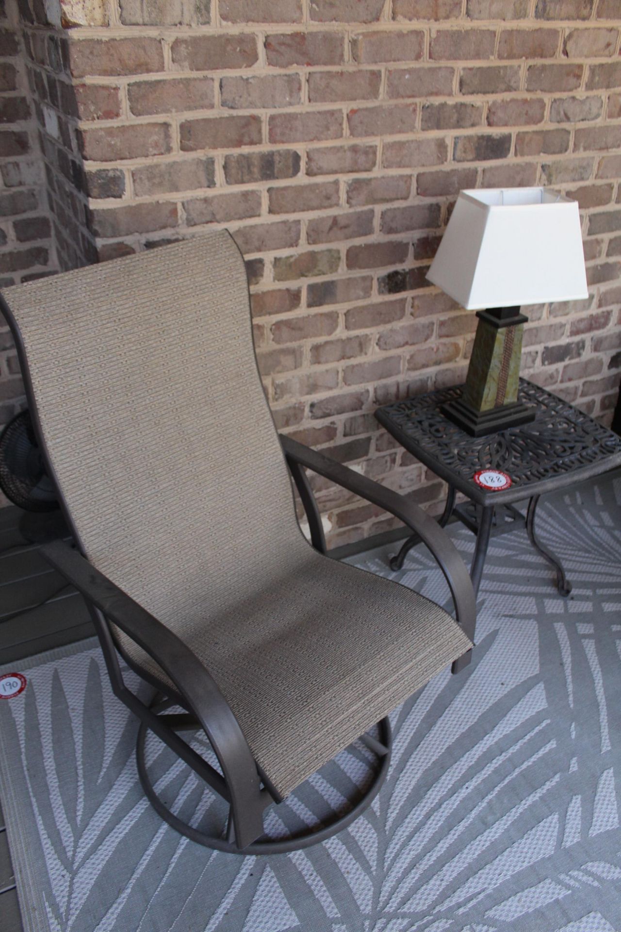 Set of 4 Patio Chairs with Beige Upholstery, Two Iron Side Tables & Two Ottomans & One Sun Lounger - Image 3 of 3