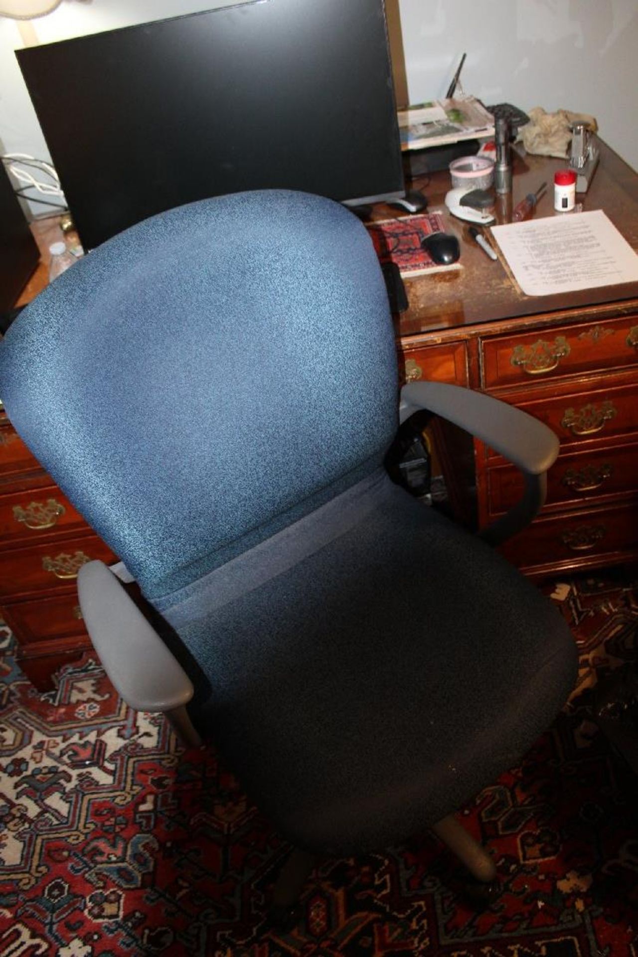 Double Pedestal Executive Wooden Desk with Leather Inlay with Upholstered Desk Chair, 59" w x 36" - Image 2 of 2