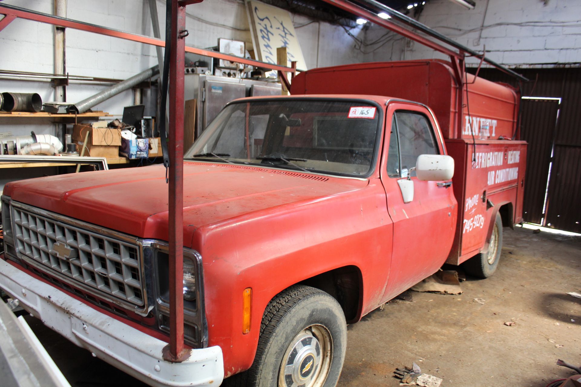 1980 Chevy Custom Deluxe, V-8 Automatic, Covered service bed with ladder rack, ODO shows 25, 253,