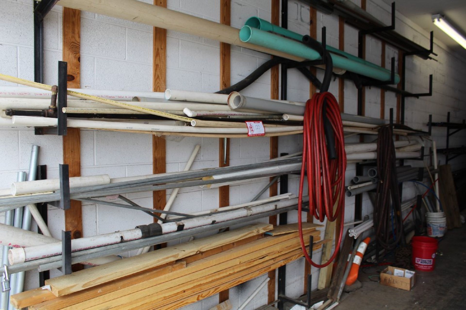 Various Lengths of PVC Pipe, Assorted Metal Pipe, Wooden 2 x 4, Pecs Pipe, etc.