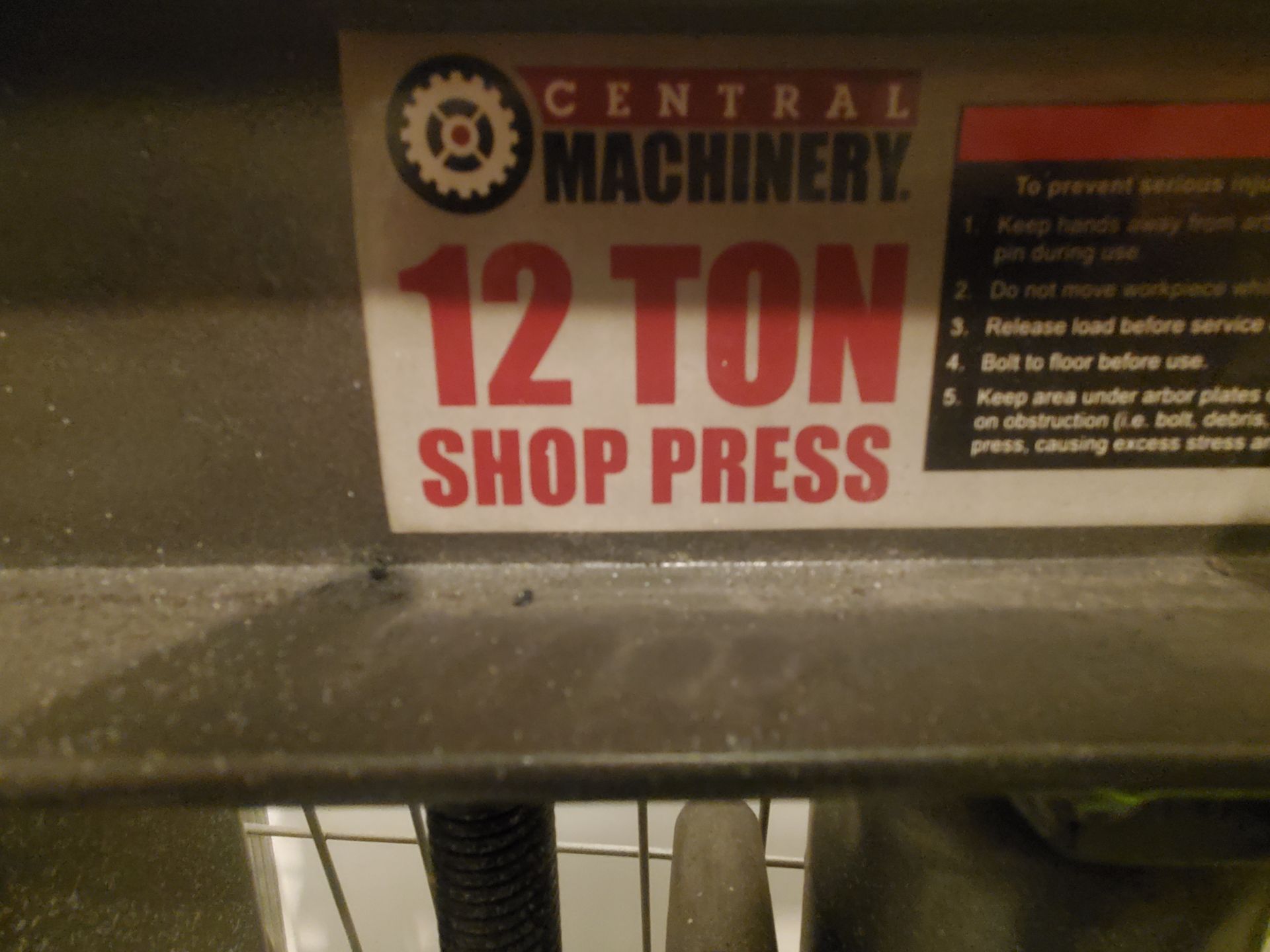 12 Ton Central Machinery Shop Press - Image 2 of 3