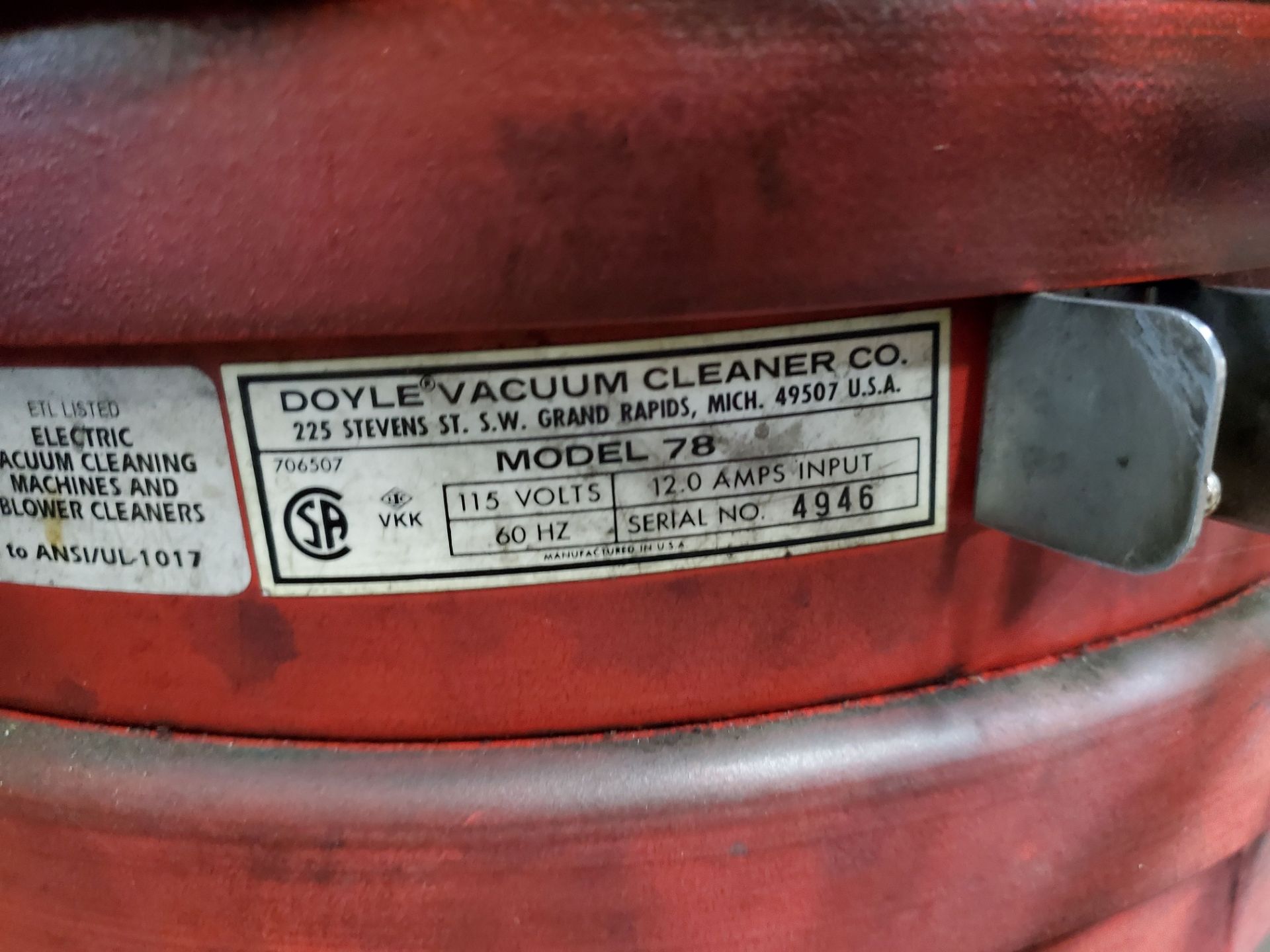 Doyle #78 Industrial Vacuum Cleaner - Image 3 of 3