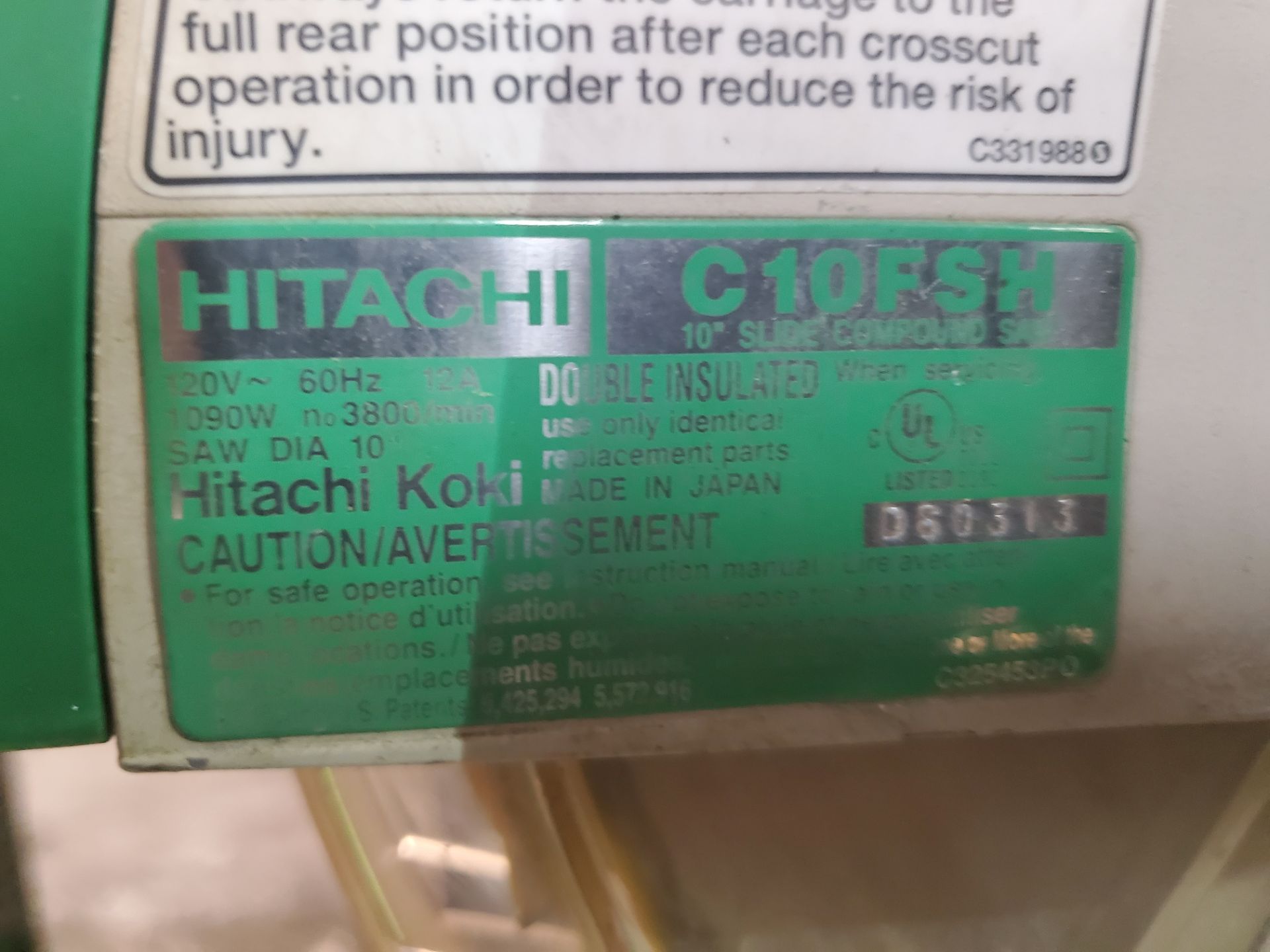 Hitachi Model C10FSH 10" Slide Compound Saw - Image 3 of 3