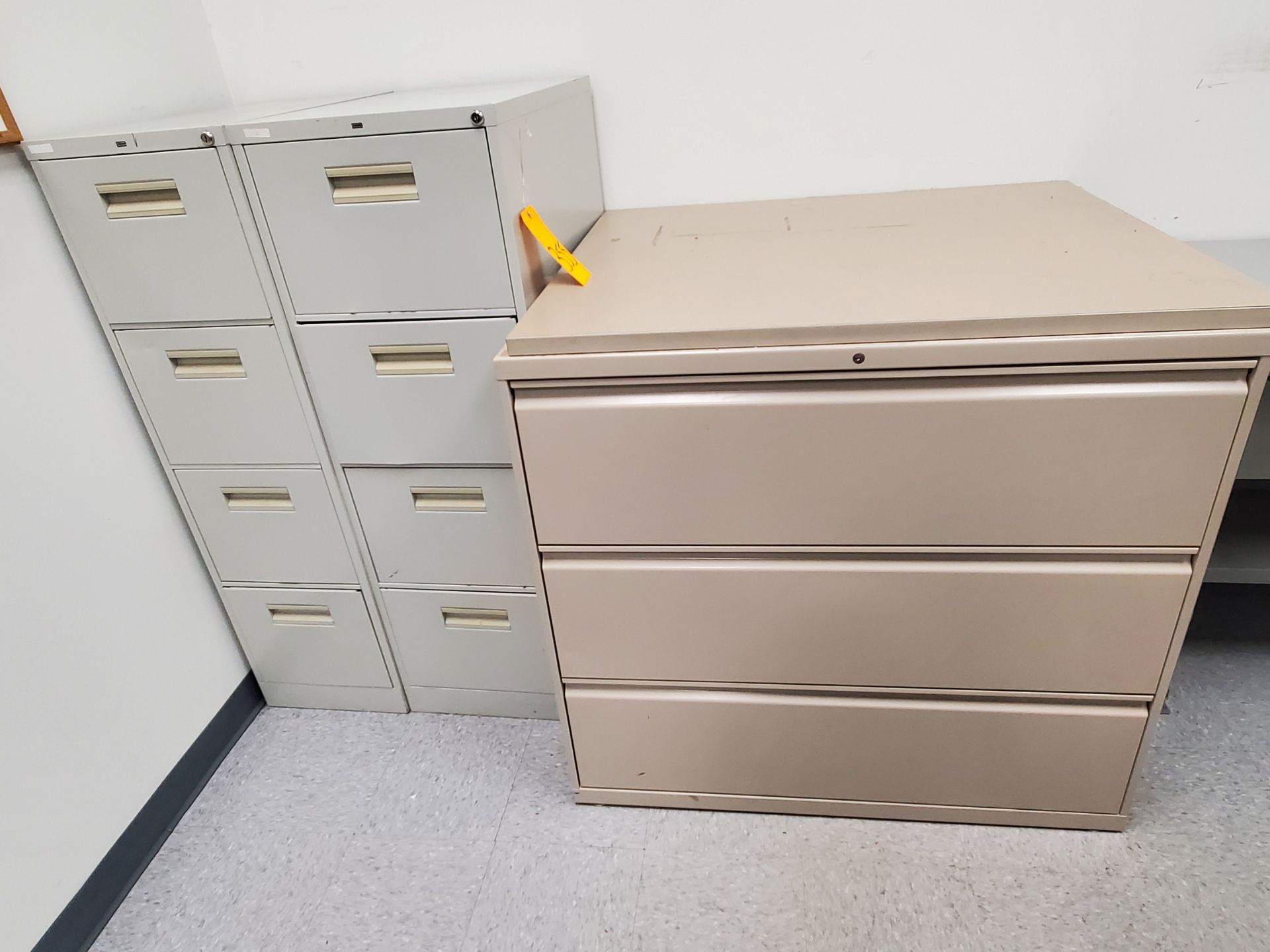 (1) Double Sided Lateral File Cabinet and (2) Vertical File Cabinets