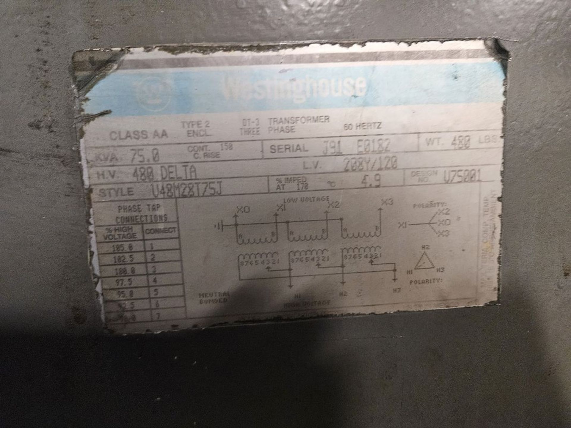 75 KVA Westinghouse Transformer - Image 2 of 2