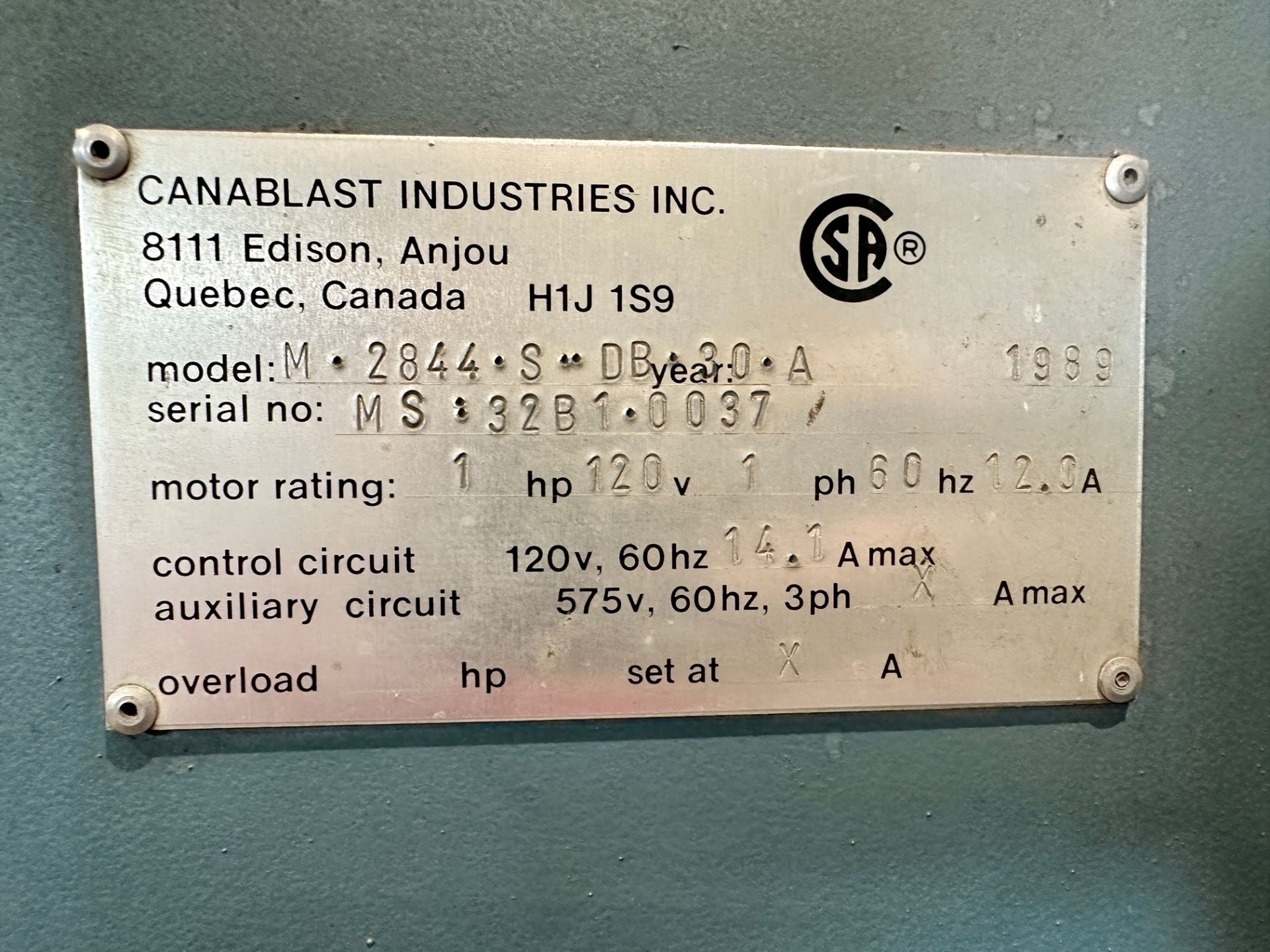 Canablast / Sandblast / Model: M-2844-S-DB / SN: MS-32B1-0037 / Cap: - Image 3 of 3