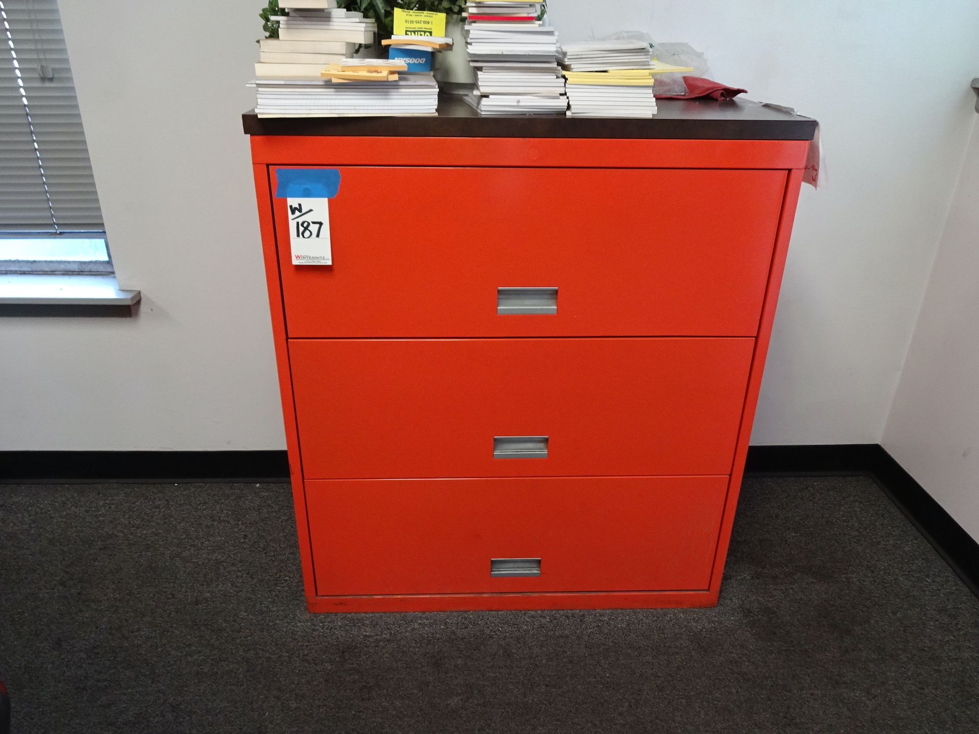 LOT: Desk & 3-Drawer Lateral File Cabinet (orange) - Image 2 of 2