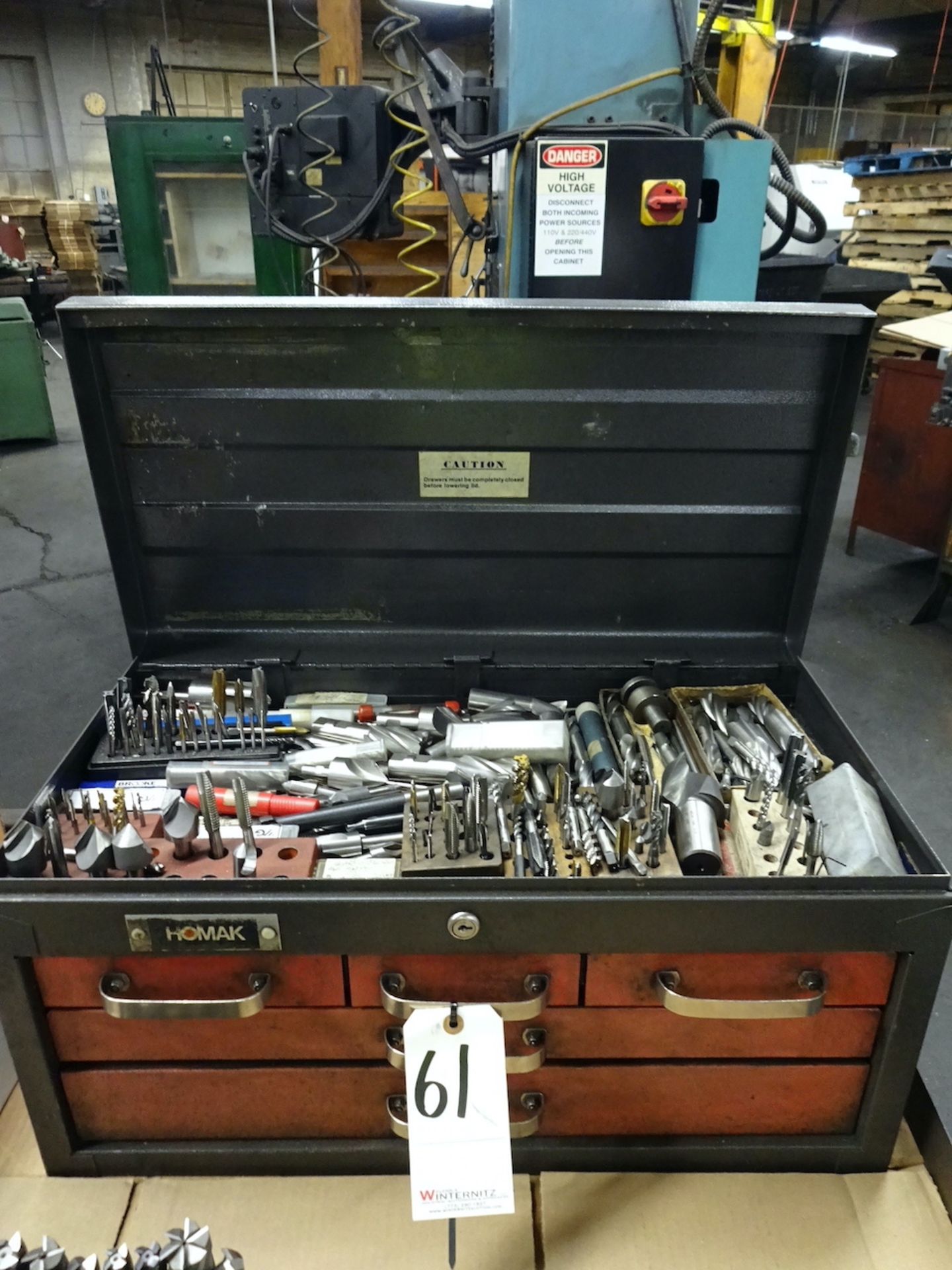 LOT: Homak Tool Box, with Contents including Assorted End Mills & Milling Cutters