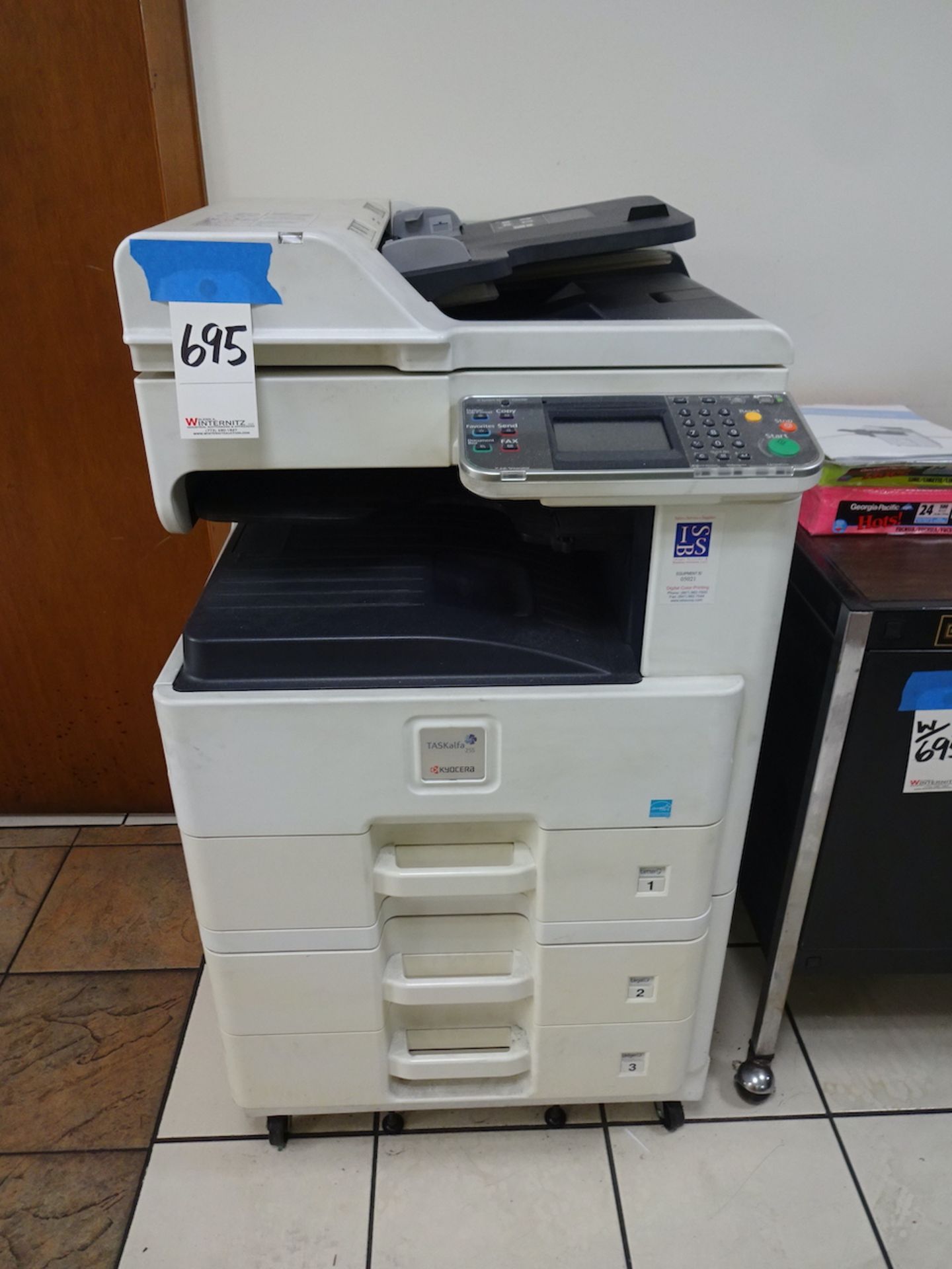 LOT: Kyocera Model TASKalfa 255 Multi-Function Printer/Copier, with Bretford Portable 2-Door Storage