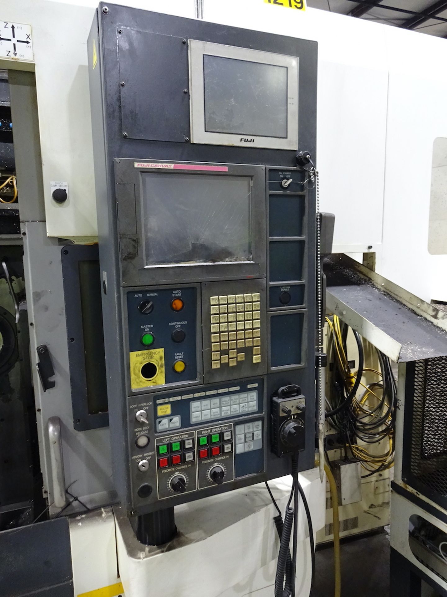 FUJI CSD-300 TWIN SPINDLE CNC LATHE (2014) S/N SE0102378, GANTRY LOAD AND STOCKER TABLE, RECOMMENDED - Image 3 of 18