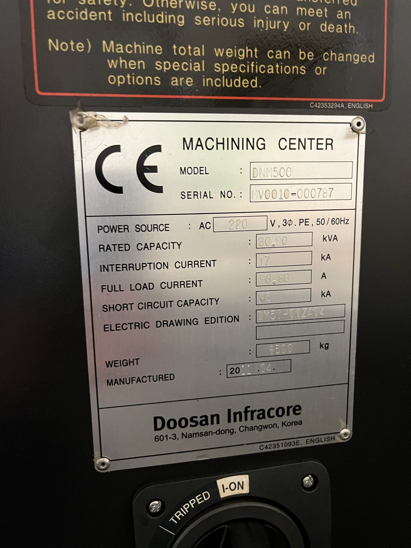 DOOSAN DNM500 VERTICAL MACHINING CENTER (2011) S/N MV0010-000787, FANUC I CNC, CAT 40, 8000 RPM - Image 9 of 9