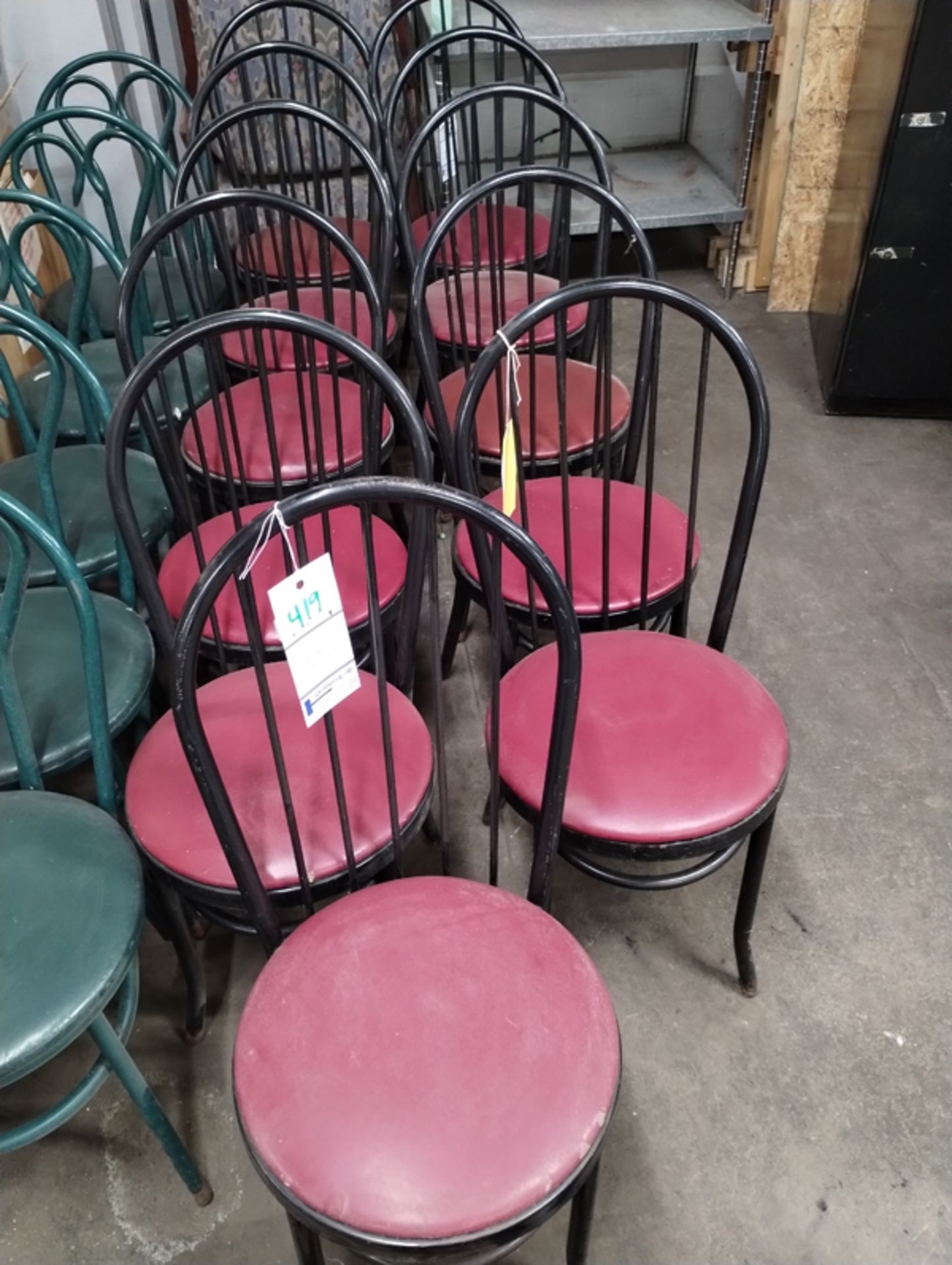 11 RESTAURANT CHAIRS - BLACK AND RED WITH METAL FRAME