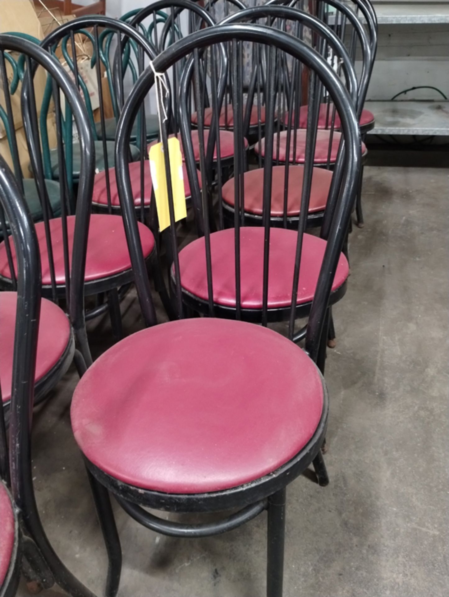 11 RESTAURANT CHAIRS - BLACK AND RED WITH METAL FRAME - Image 2 of 4