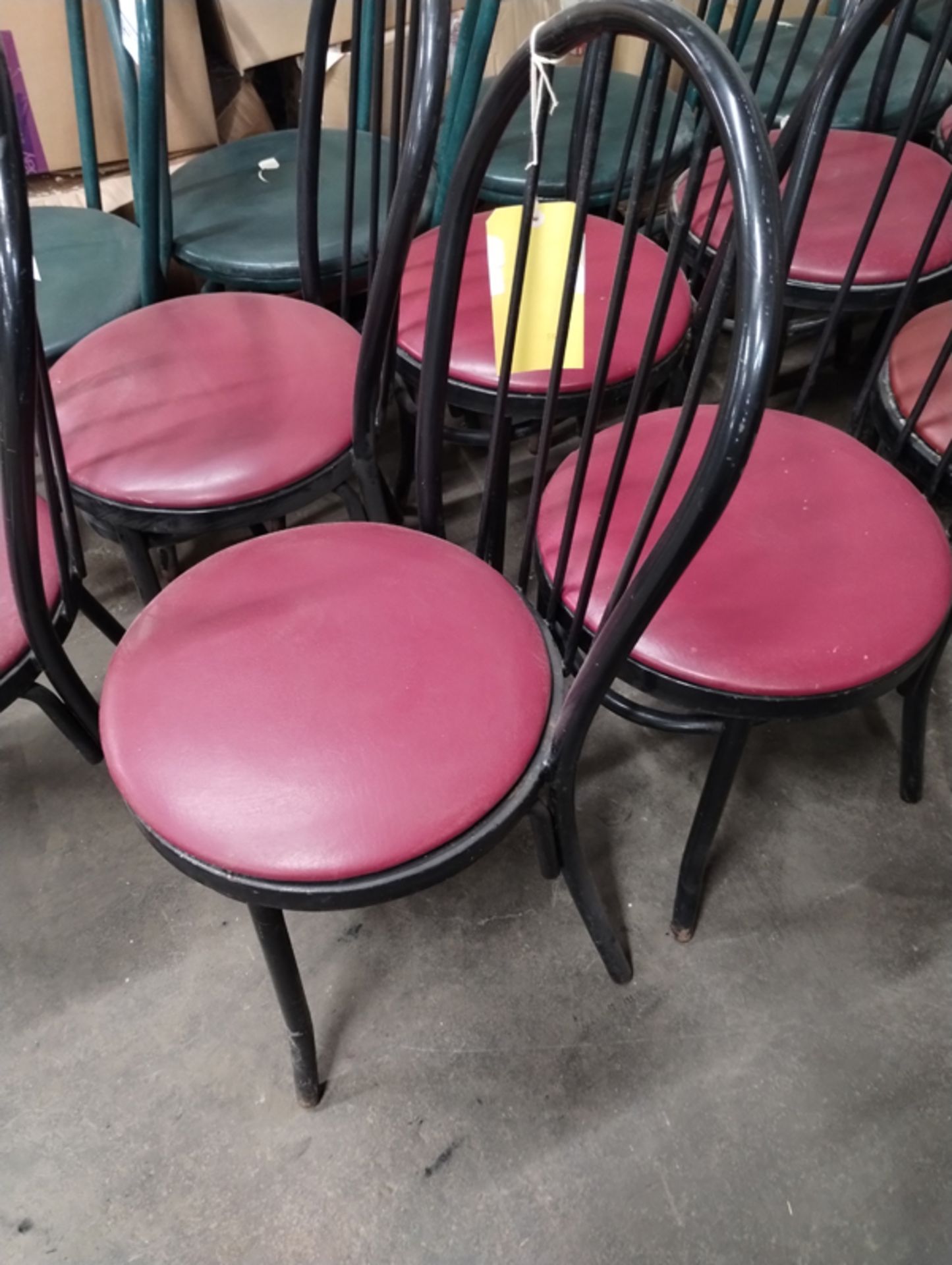 11 RESTAURANT CHAIRS - BLACK AND RED WITH METAL FRAME - Image 4 of 4