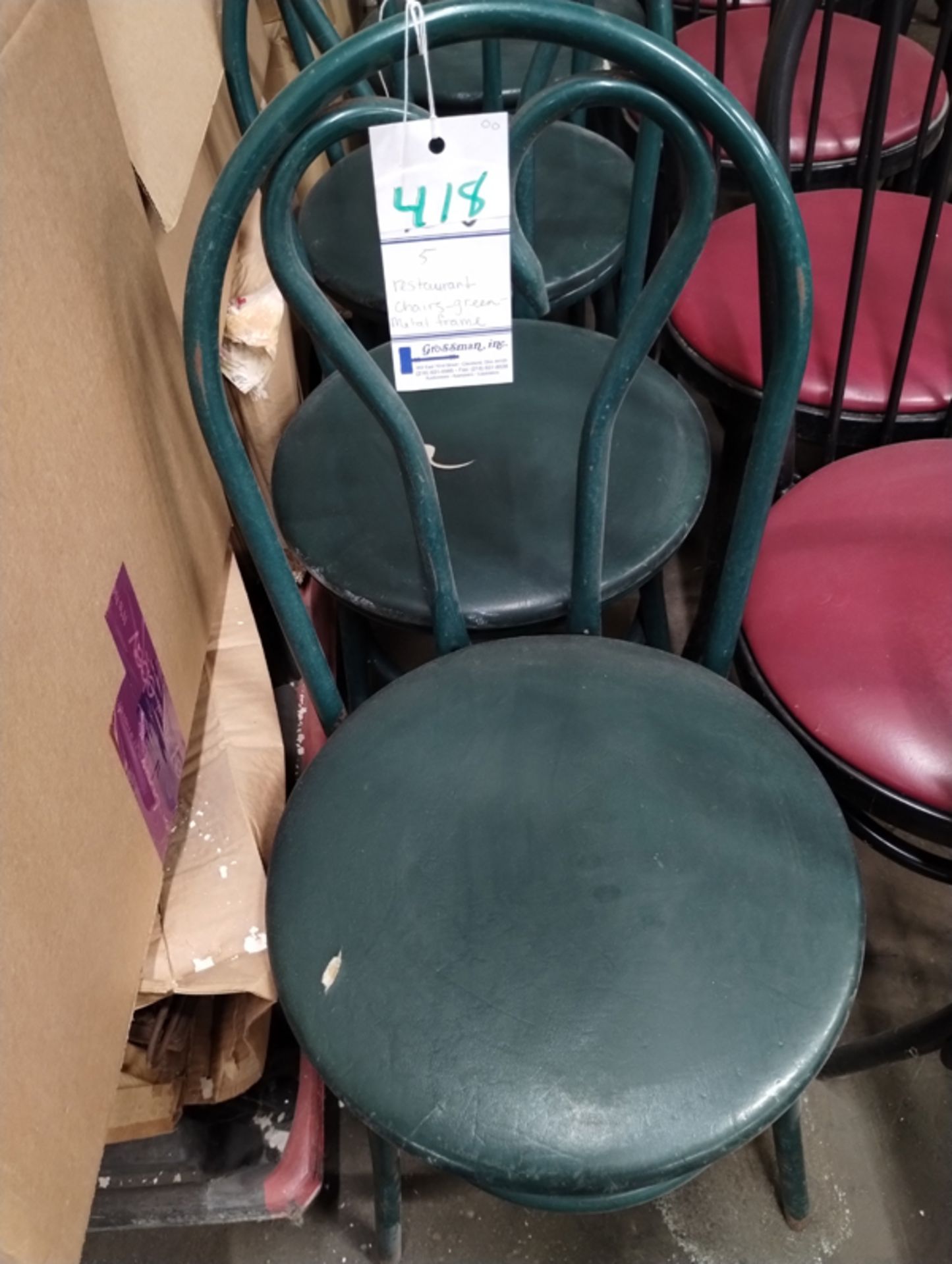 5 RESTAURANT CHAIRS - GREEN WITH METAL FRAME - Image 2 of 3