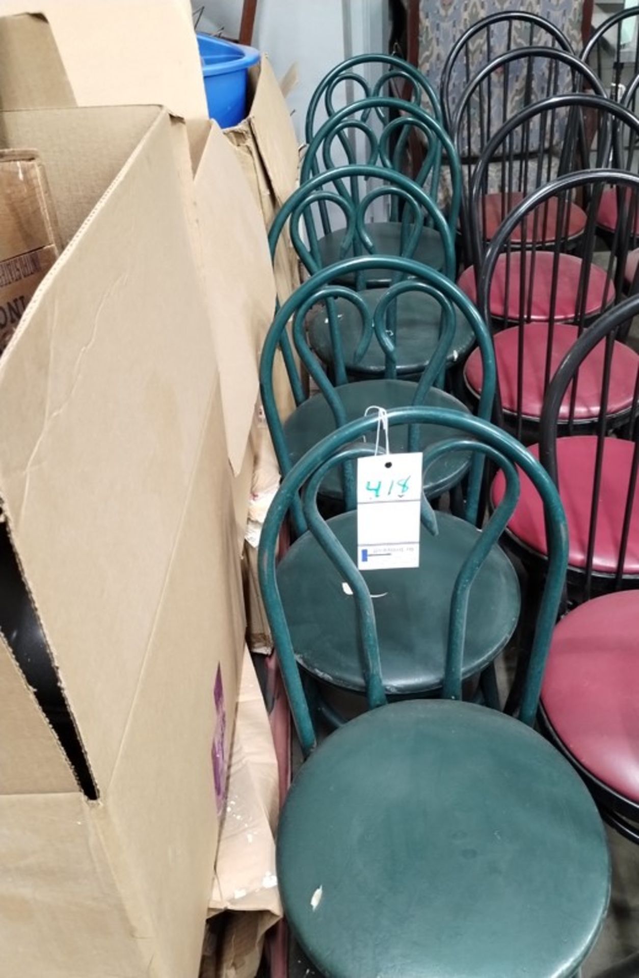 5 RESTAURANT CHAIRS - GREEN WITH METAL FRAME