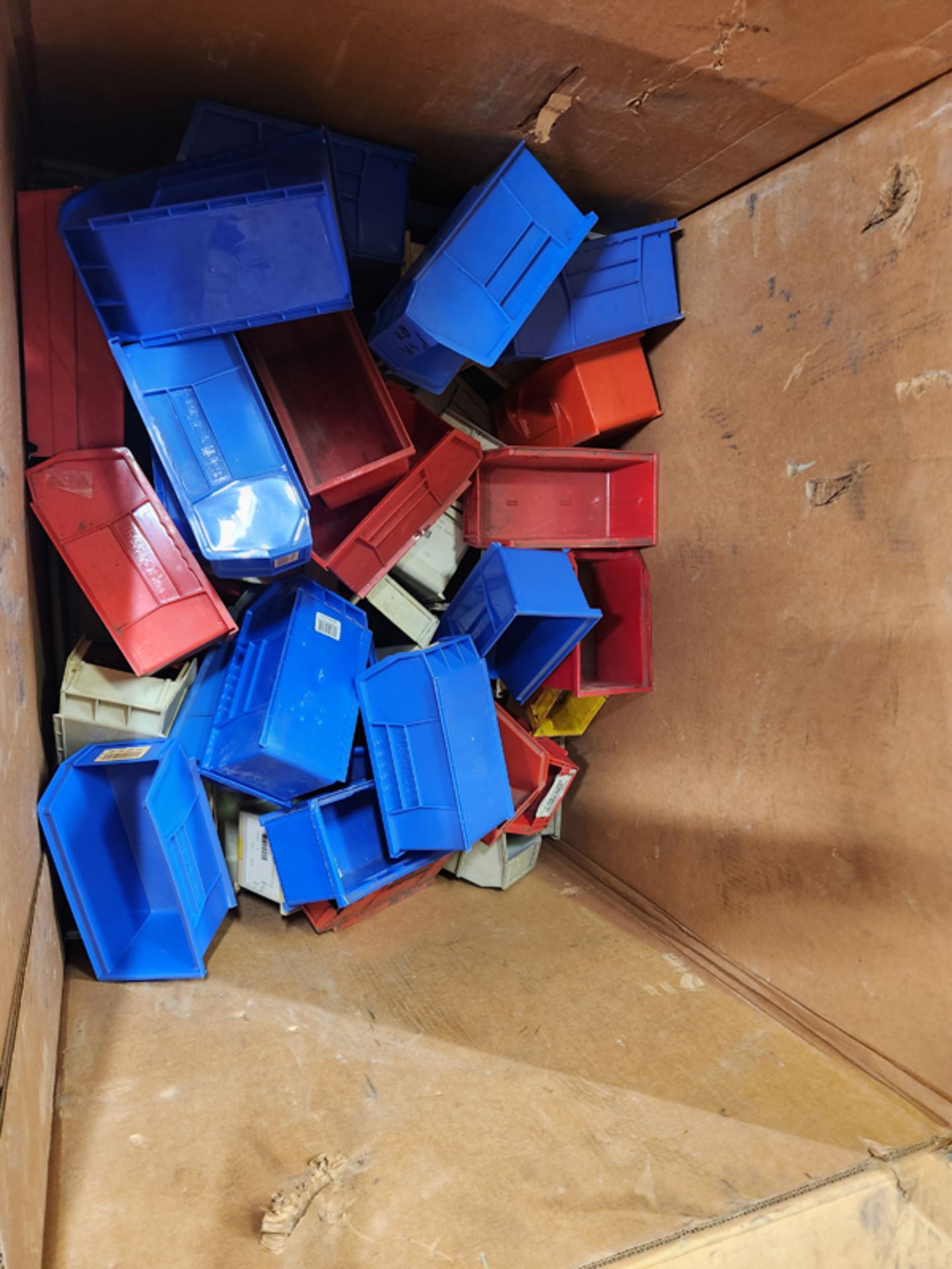 LOT OF PARTS BINS IN GAYLORD BOX