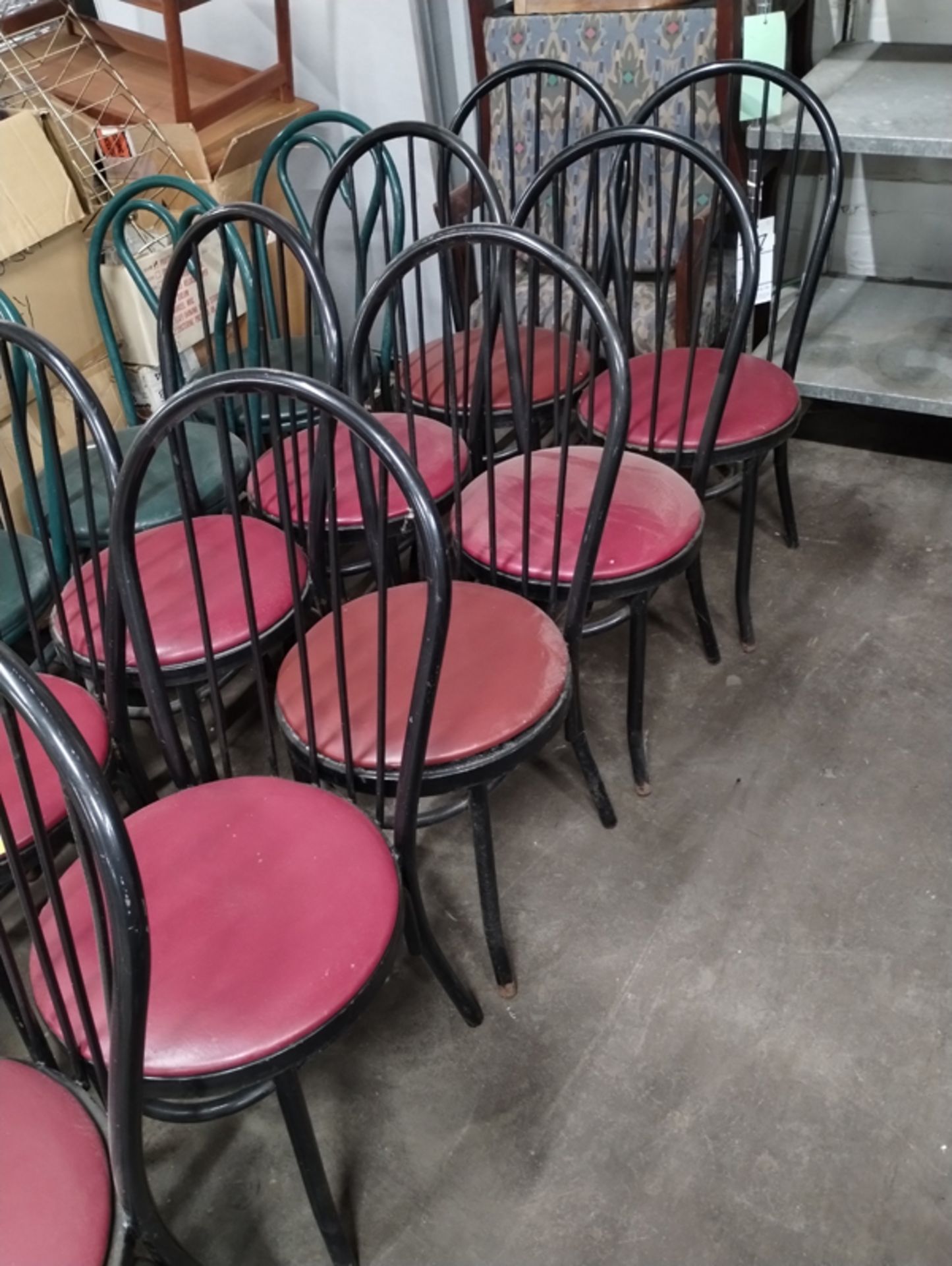 11 RESTAURANT CHAIRS - BLACK AND RED WITH METAL FRAME - Image 3 of 4