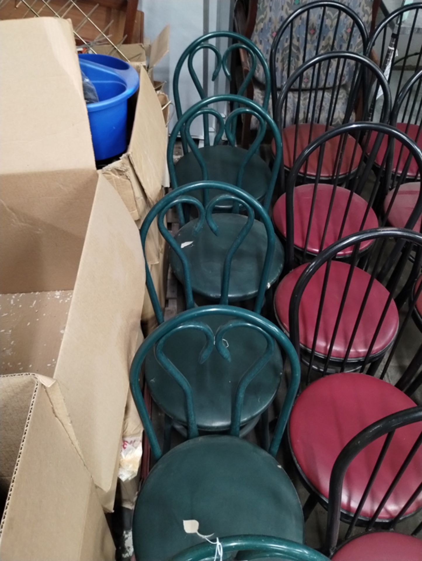 5 RESTAURANT CHAIRS - GREEN WITH METAL FRAME - Image 3 of 3