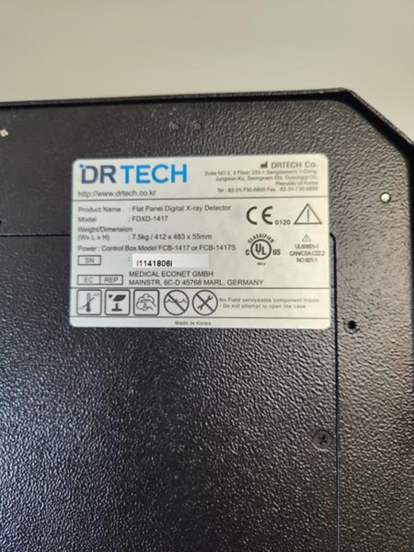 DR TECH FLAT PANEL DIGITAL X-RAY DETECTOR MODEL FDXD-1417 , SN I1141806I - Image 4 of 4