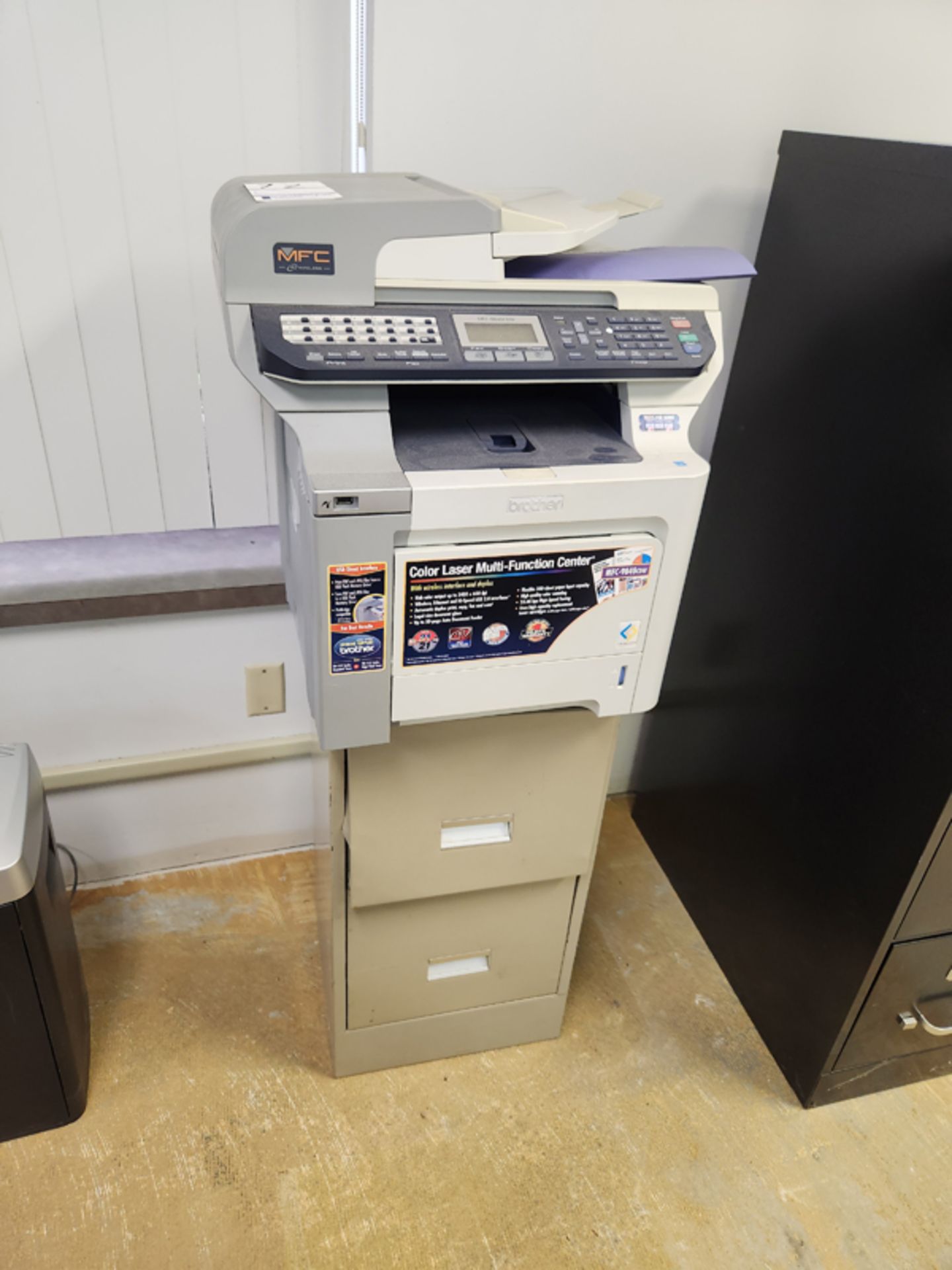 BROTHER MFC-9840CDW ALL IN ONE COPY PRINT SCAN FAX WITH METAL 2 DRAWER FILE CABINET