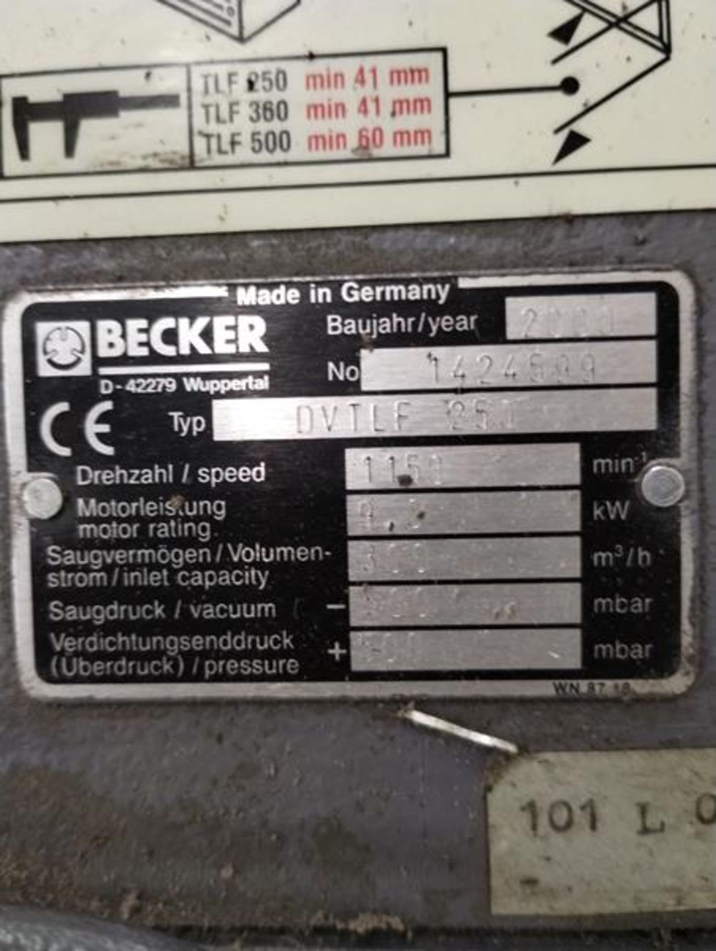 BECKER VACUUM PUMP TYPE DVTLF250 - Image 5 of 8