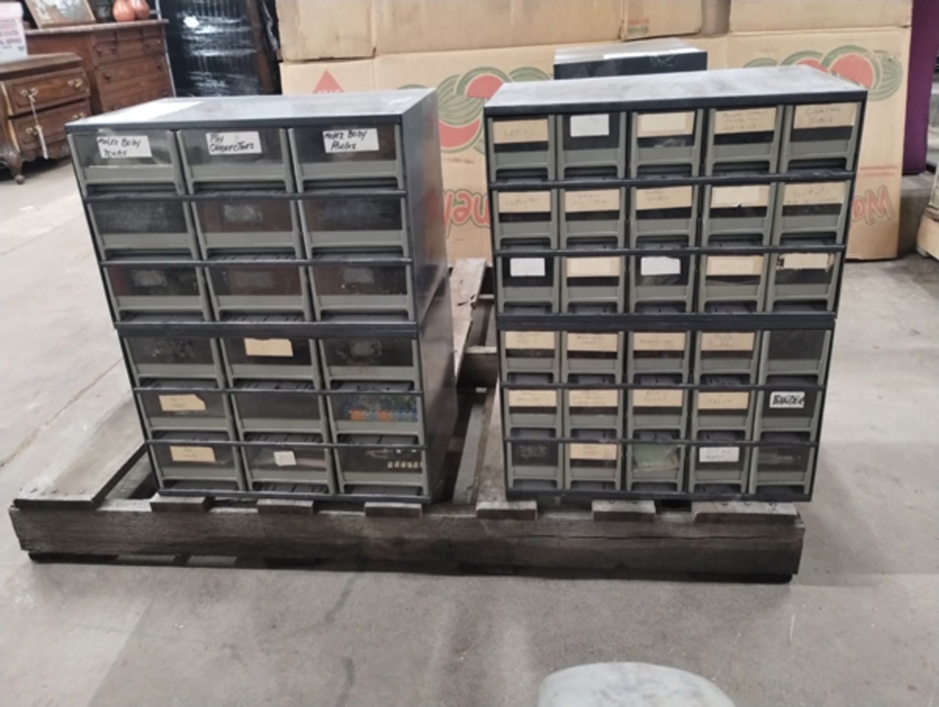 4 PARTS CABINETS WITH CONTENTS OF ELECTRICAL COMPONENTS