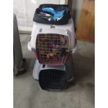 LOT OF 2 PET CAGES AND GROOMING SUPPLIES