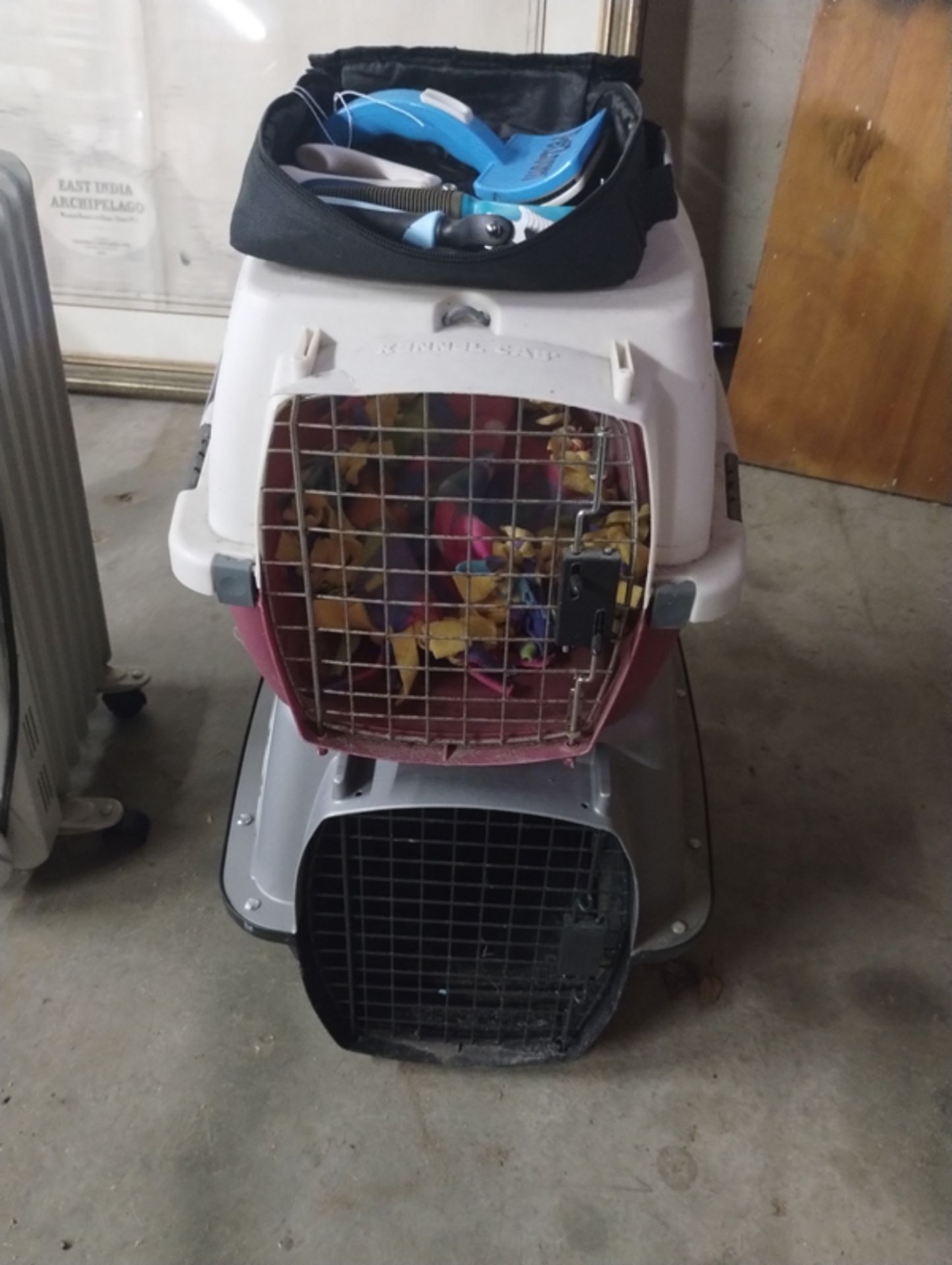 LOT OF 2 PET CAGES AND GROOMING SUPPLIES