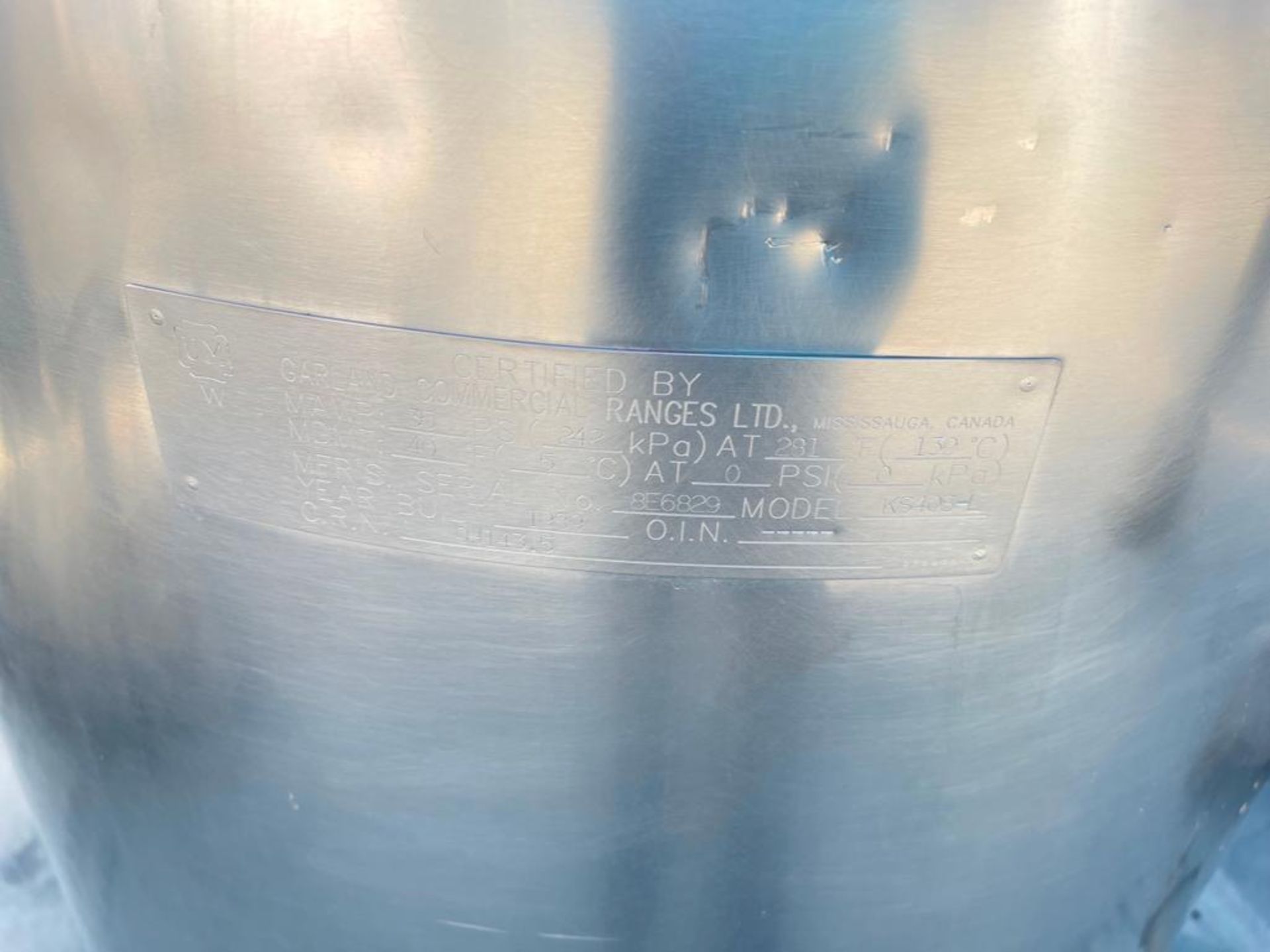 Garland 40 Gallon Jacketed S/S Kettle, Model: K40S-L 8E6892 - Rigging Fees: $100 - Image 3 of 3