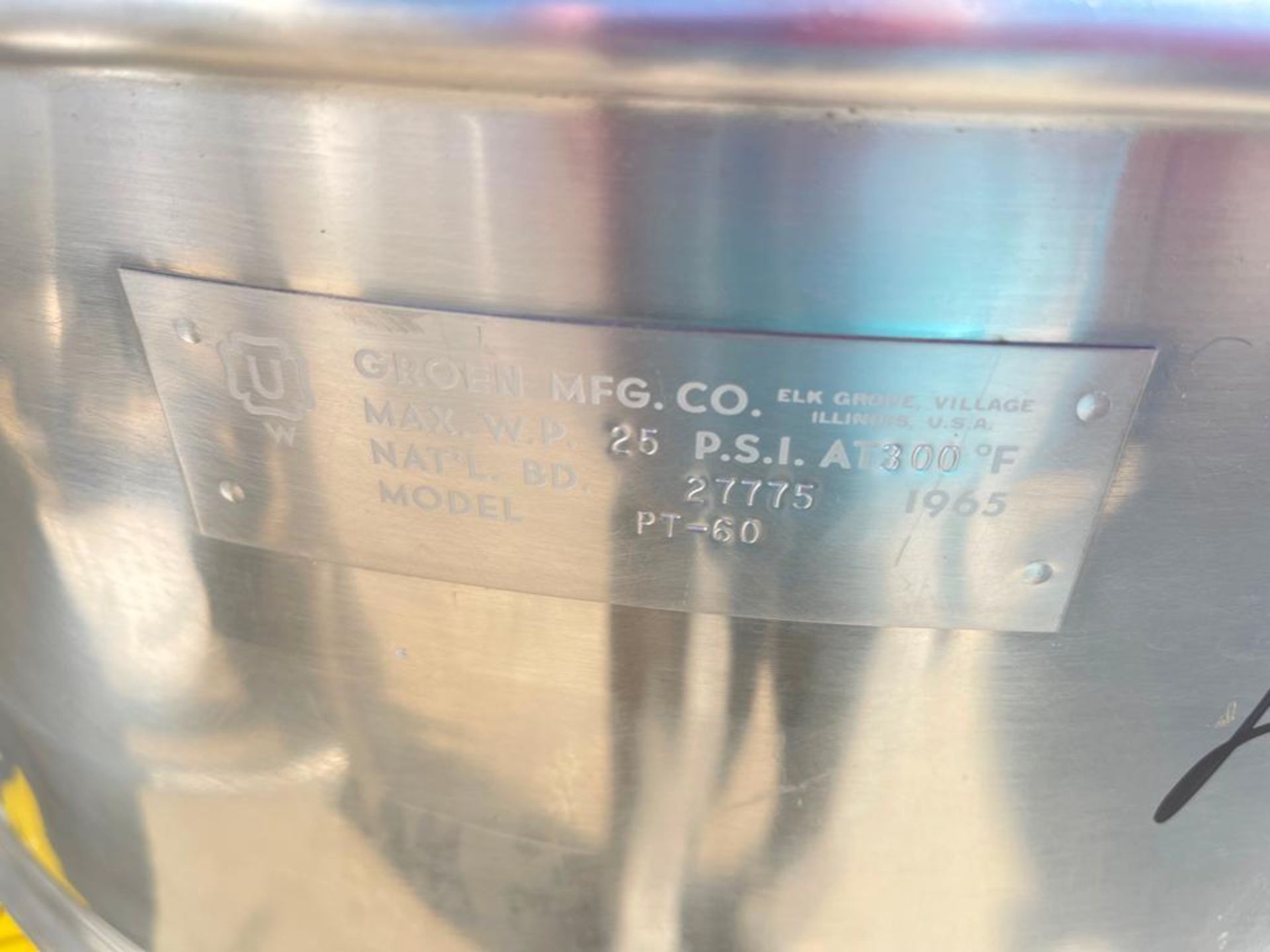 Groen 60 Gallon Jacketed S/S Kettle, Model: PT-60, N.B. No.: 27775 - Rigging Fees: $100 - Image 2 of 2