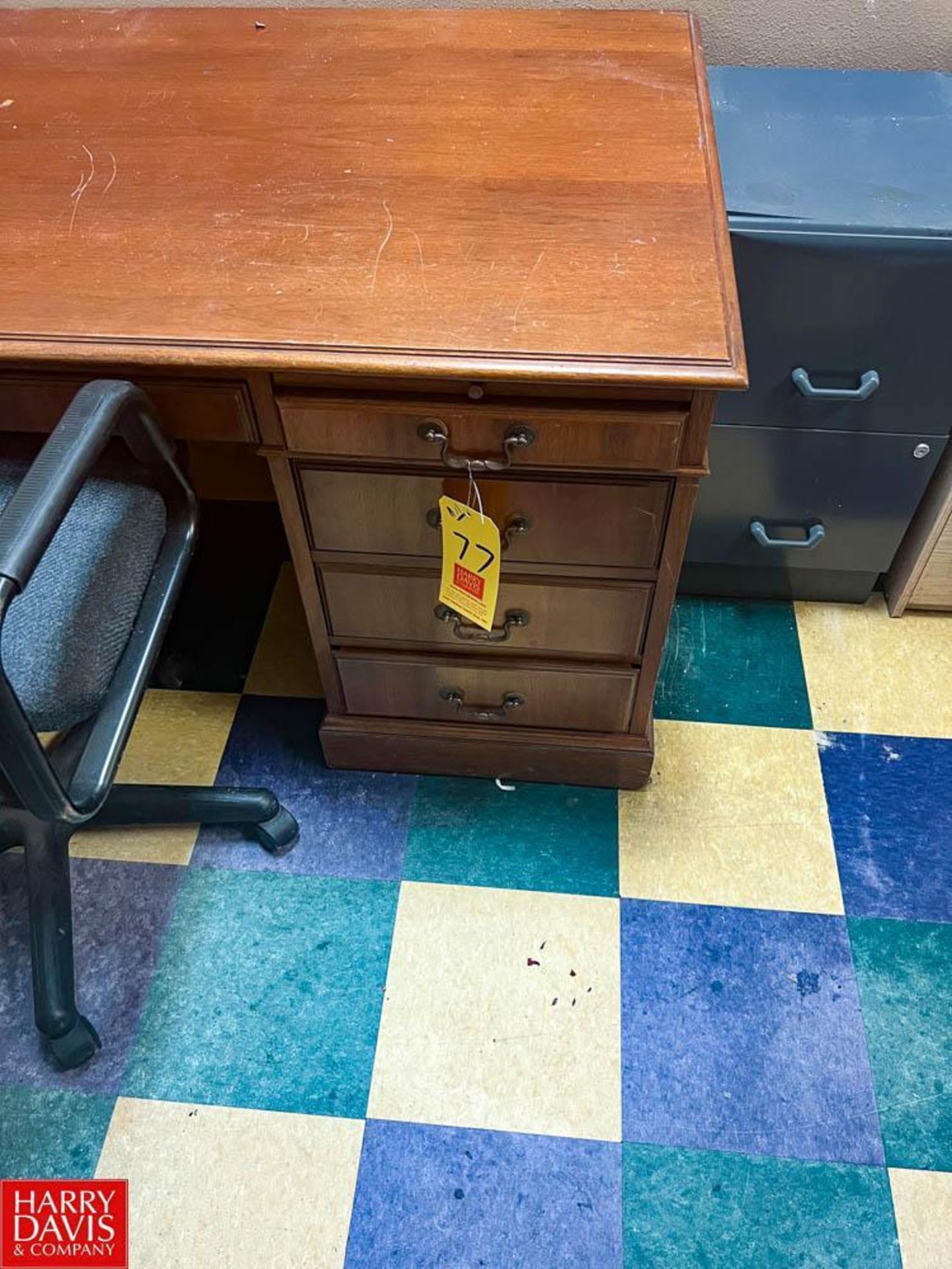 Assorted Desks with Filing Cabinets and Roller Chair - Rigging Fee: $400