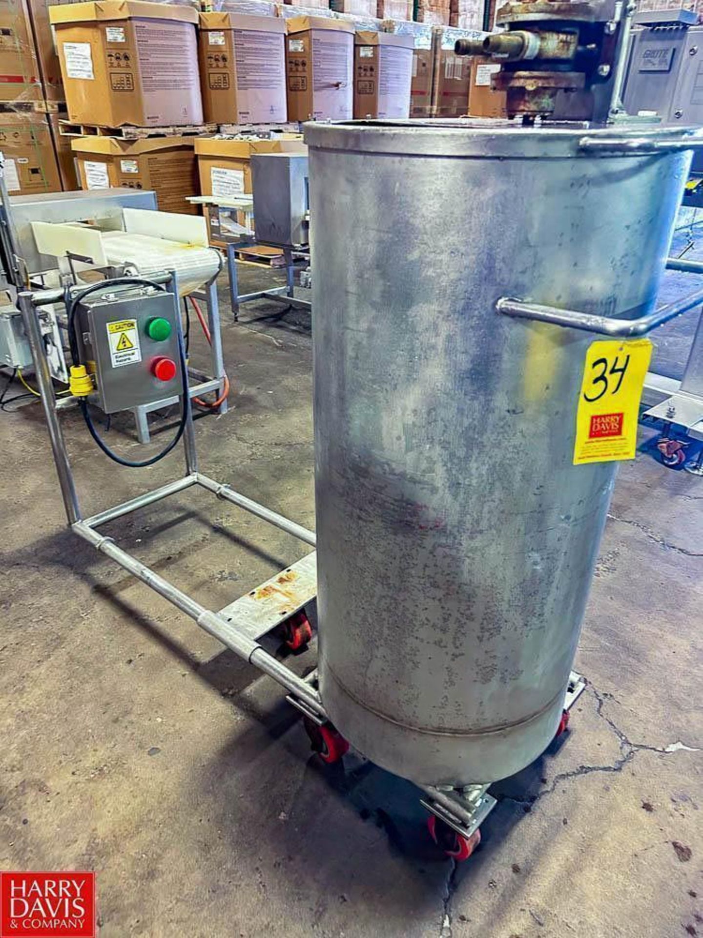 Approximately 80 Gallon S/S Single Shell Vertical Tank with Air Operated Agitator, Skid, Mounted