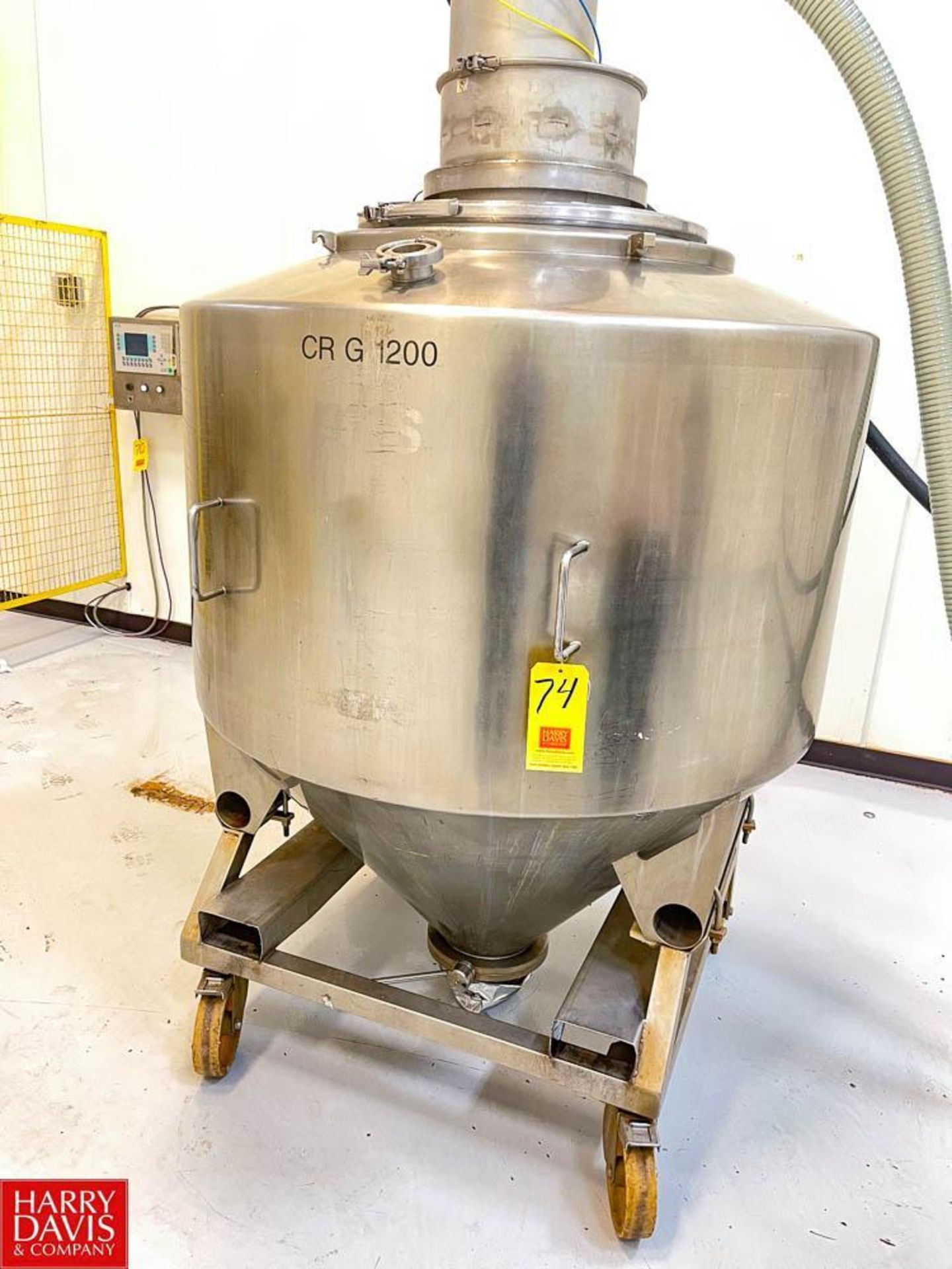 125 Gallon S/S Dome-Top, Cone-Bottom Tote, Mounted on Casters - Rigging Fee: $250