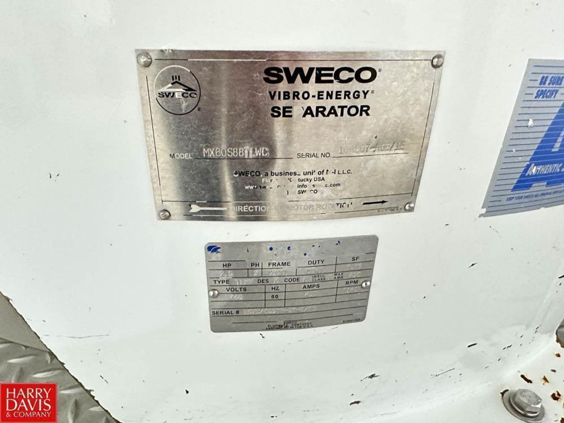 Sweco 60" Vibro-Energy Separator, Model: MX60588TLWC, S/N: 104507-A08/15 with S/S Platform - Image 4 of 8