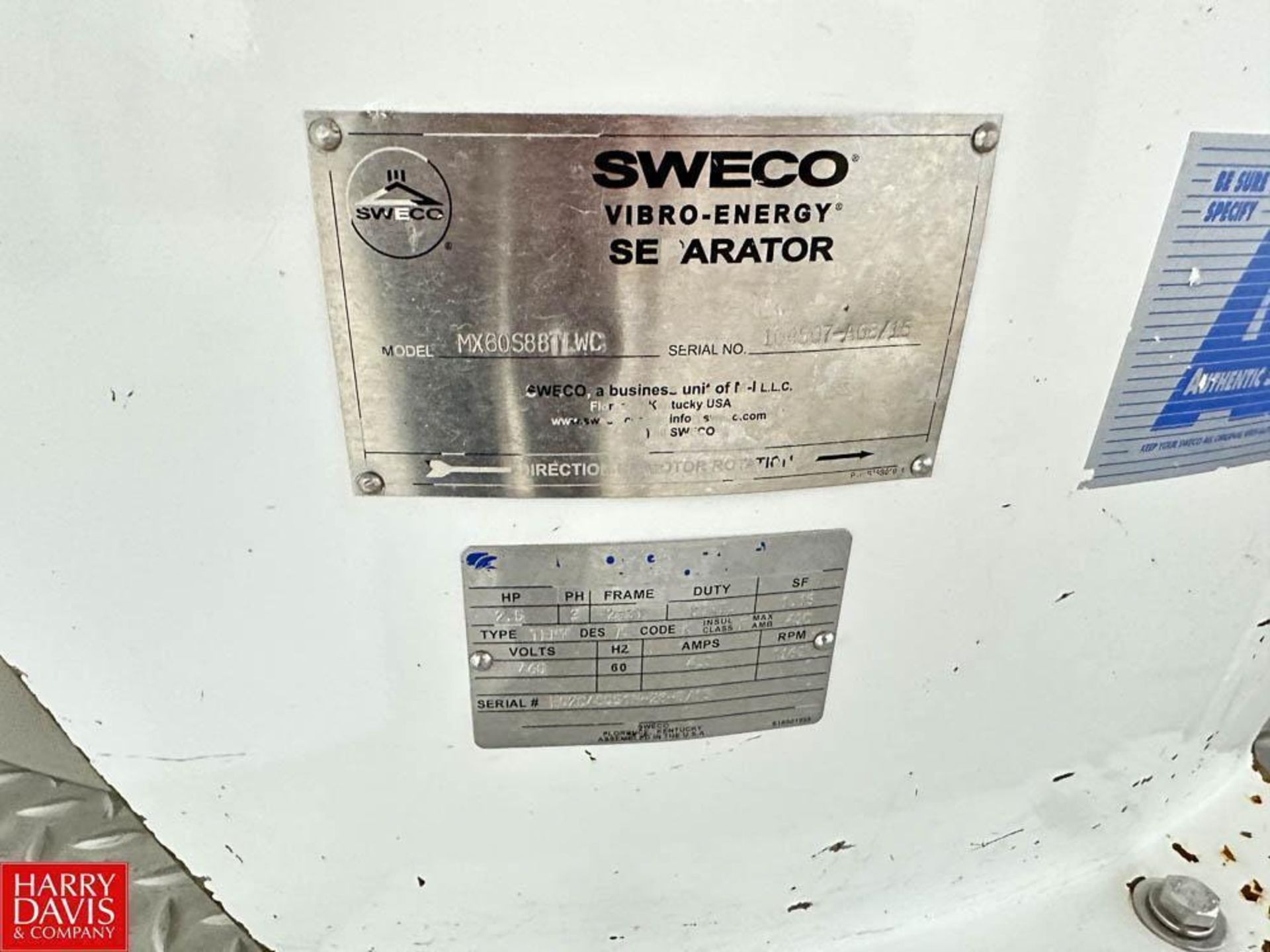 Sweco 60" Vibro-Energy Separator, Model: MX60588TLWC, S/N: 104507-A08/15 with S/S Platform - Image 3 of 8